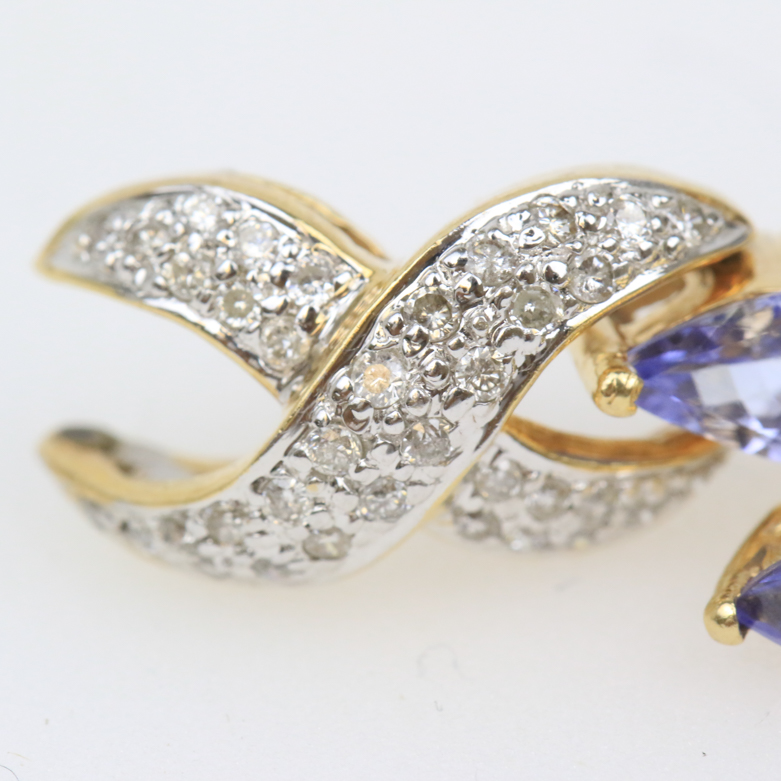 14K Yellow Gold, Tanzanite, and Diamond Articulated Drop Earrings