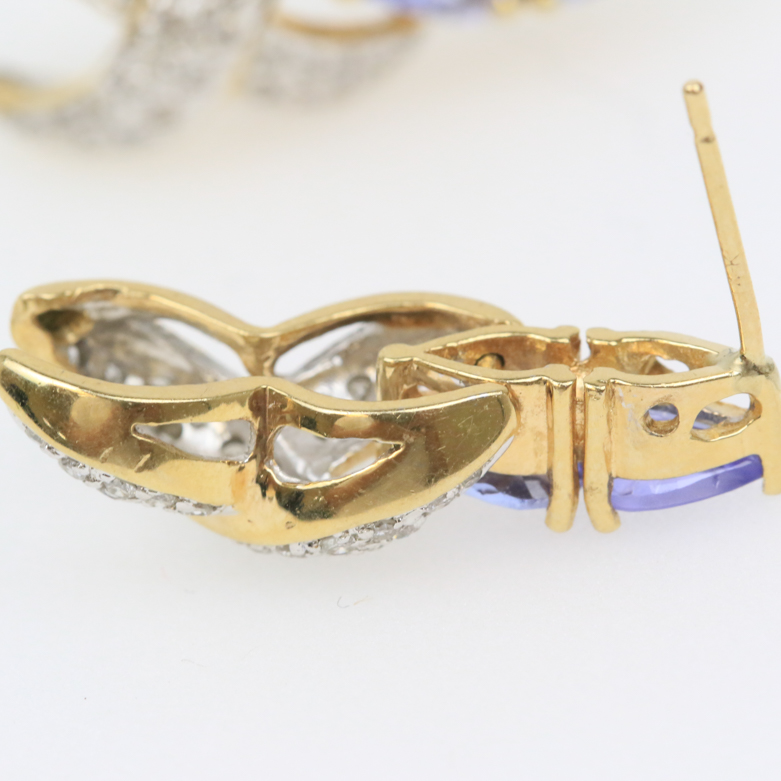 14K Yellow Gold, Tanzanite, and Diamond Articulated Drop Earrings