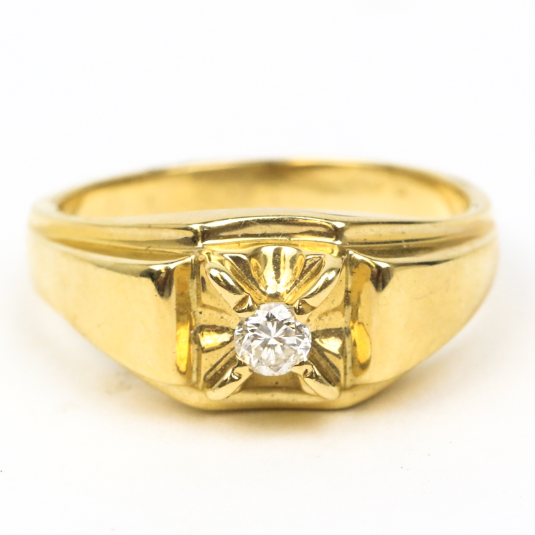 Men's 14K Yellow Gold and Diamond Ring