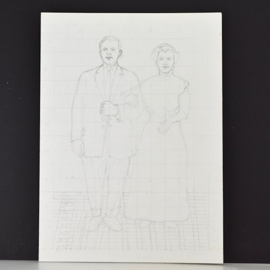 John Tuska Pencil on Paper Drawing of a Couple