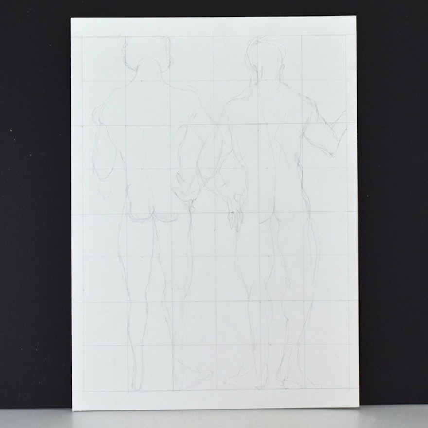 John Tuska Pencil on Paper Drawing of Two Figures