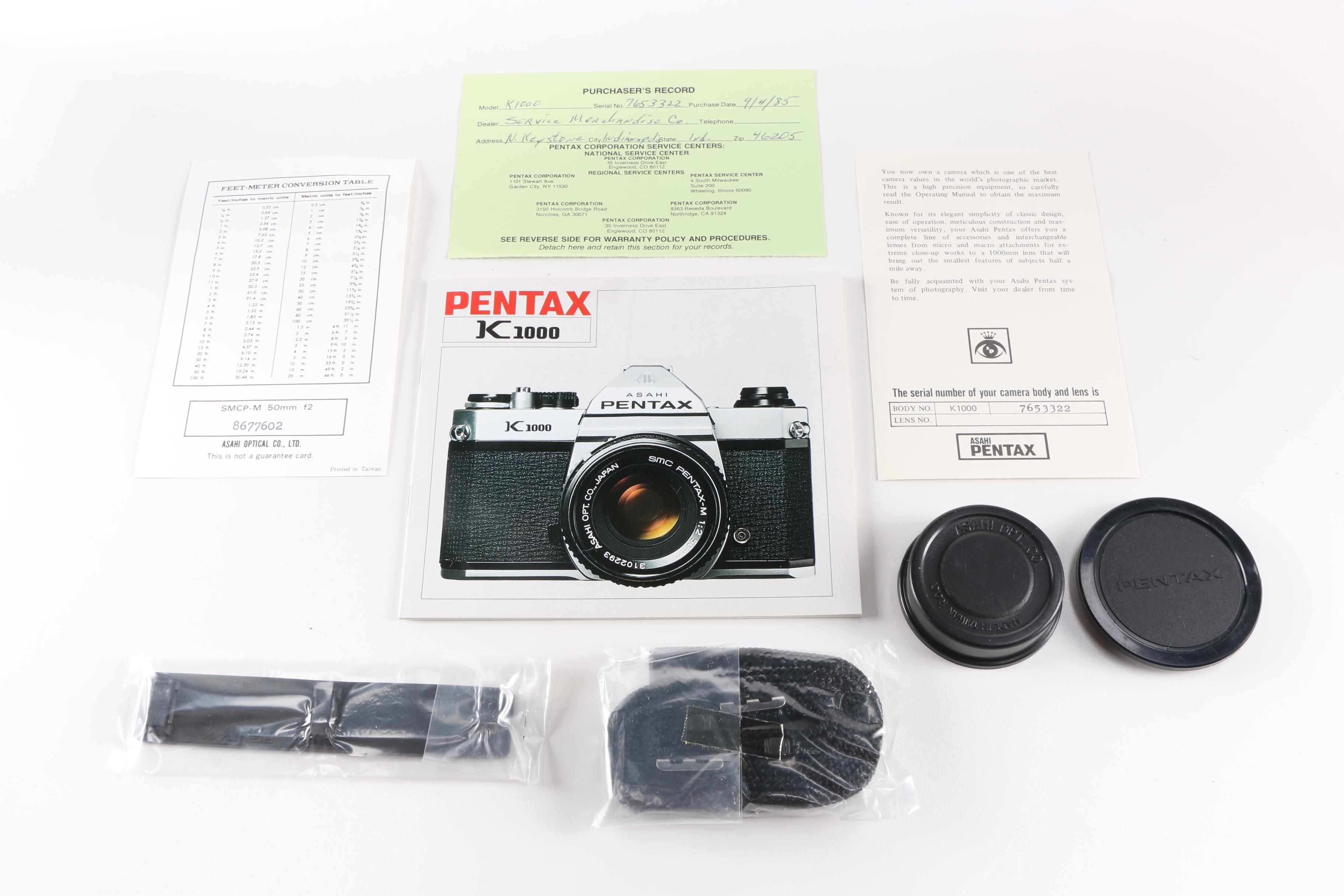 1980s Asahi Pentax K1000 Camera In Box With Documentation