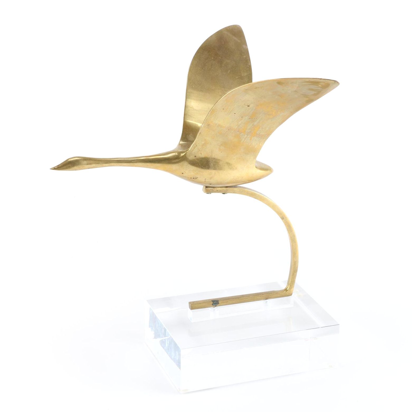 Mid Century Brass Seagull Mounted on Lucite Base