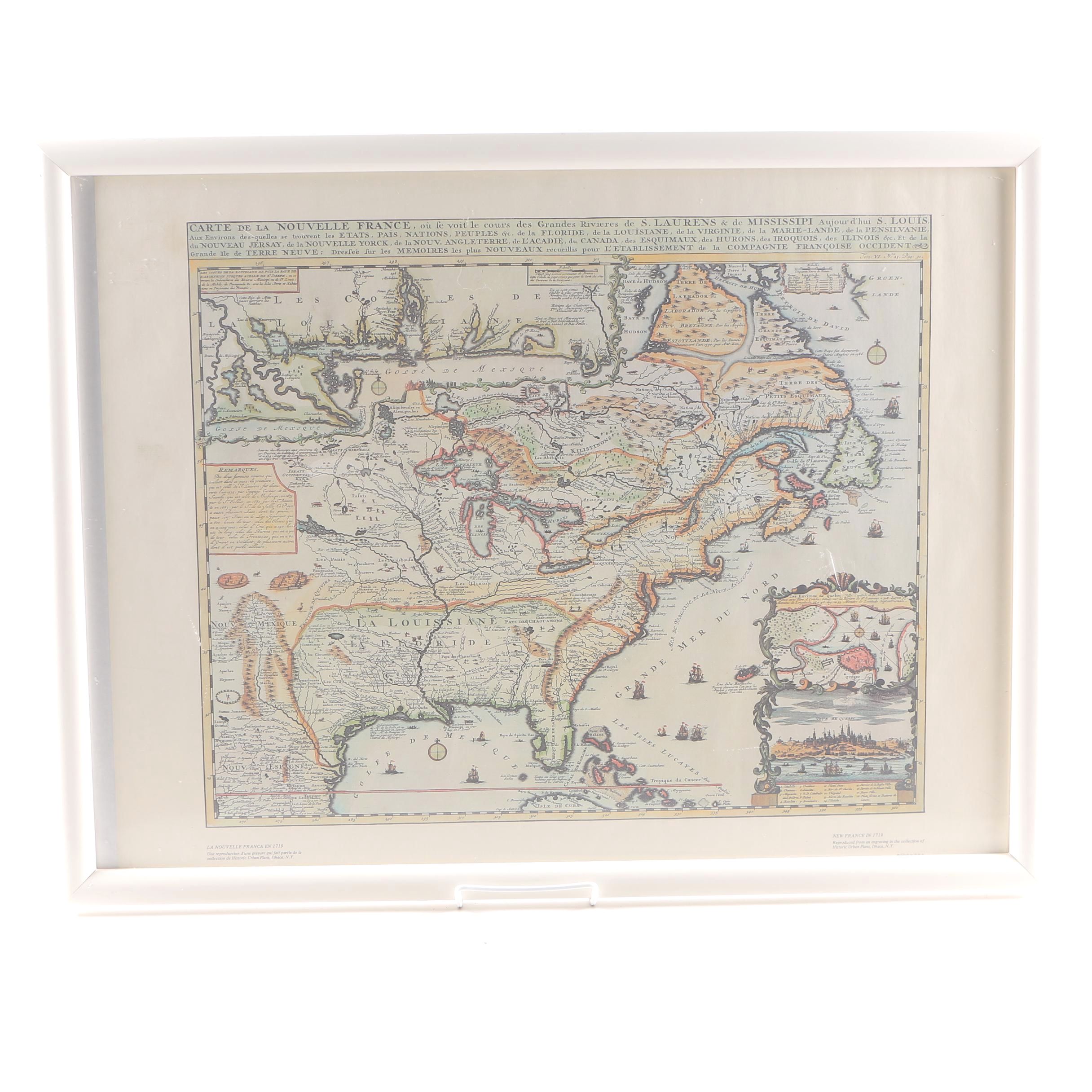 Framed Reproduction Map of 18th Century Canada