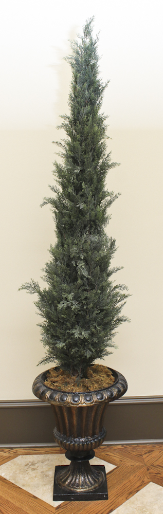 Pair of Silk Fir Topiary Urns