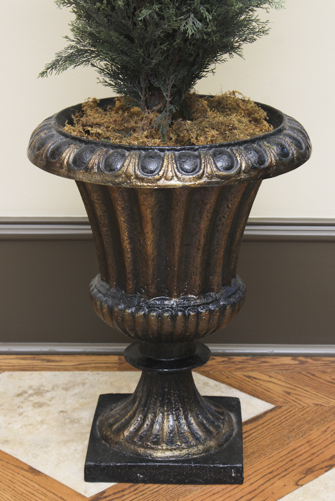 Pair of Silk Fir Topiary Urns