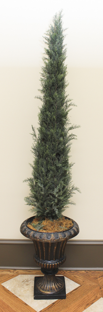 Pair of Silk Fir Topiary Urns