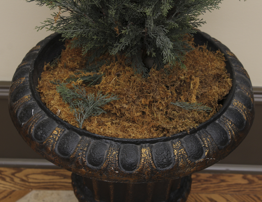 Pair of Silk Fir Topiary Urns