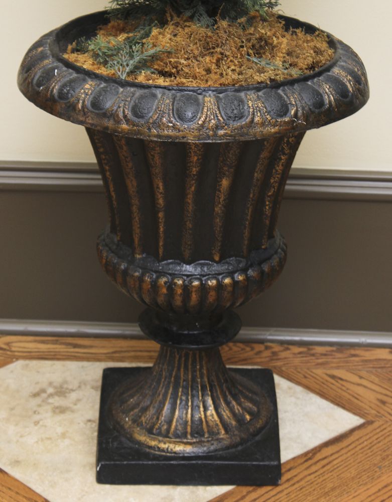 Pair of Silk Fir Topiary Urns