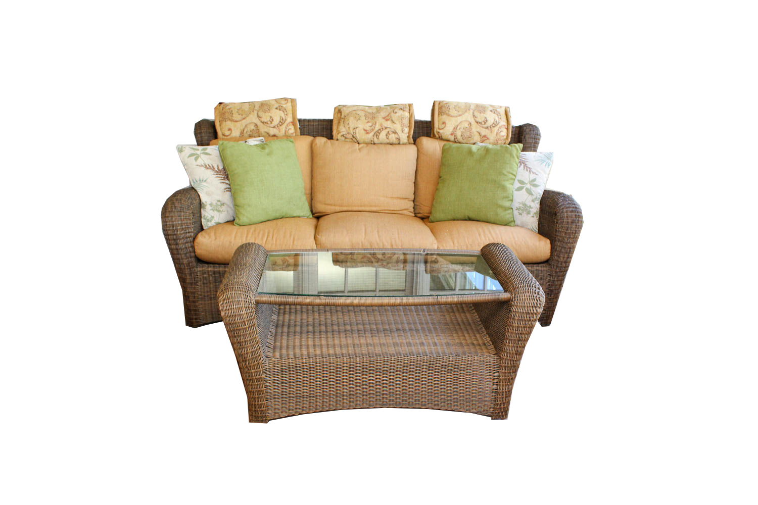 Wicker Outdoor Patio Sofa and Coffee Table