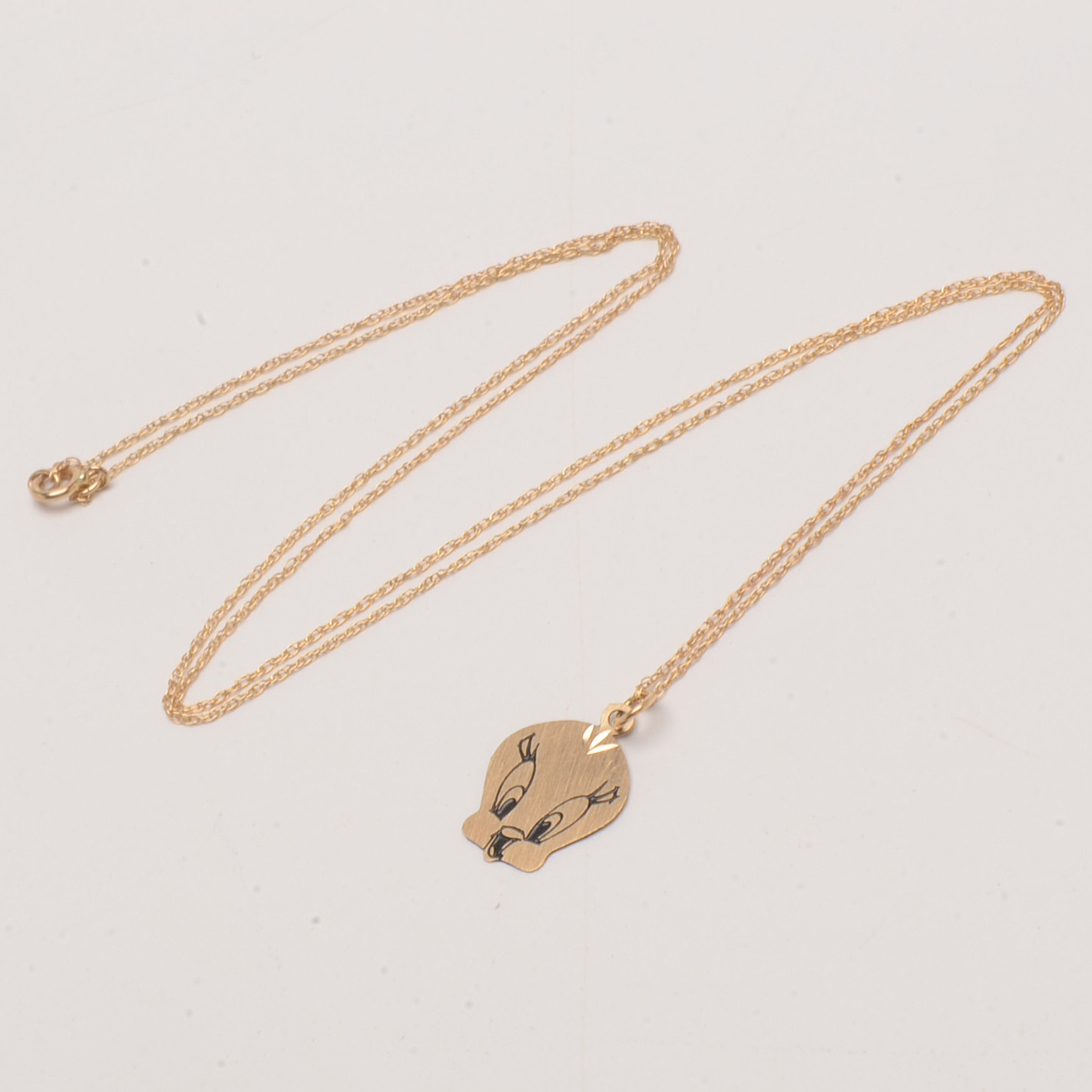 10K Yellow Gold Tweety Bird Pendant Necklace