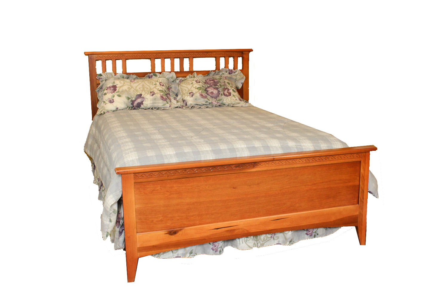 Queen Wooden Bed Frame and Bedding