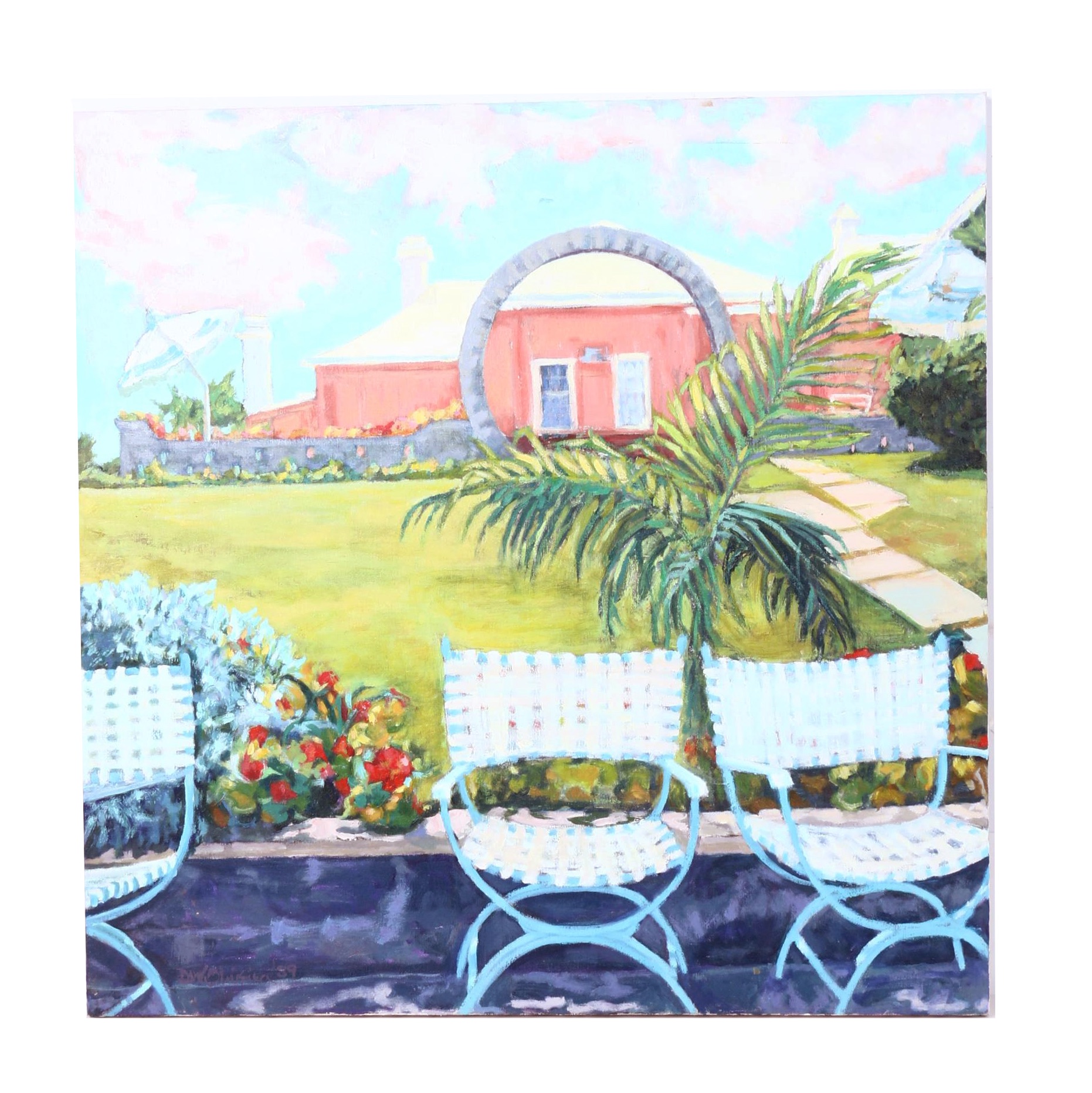 1989 Denyse Wilhelm Acrylic on Canvas "Hamilton, Bermuda"