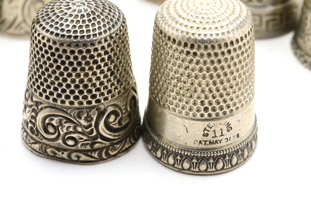 Nine Sterling Silver Antique and Vintage Sewing Thimbles