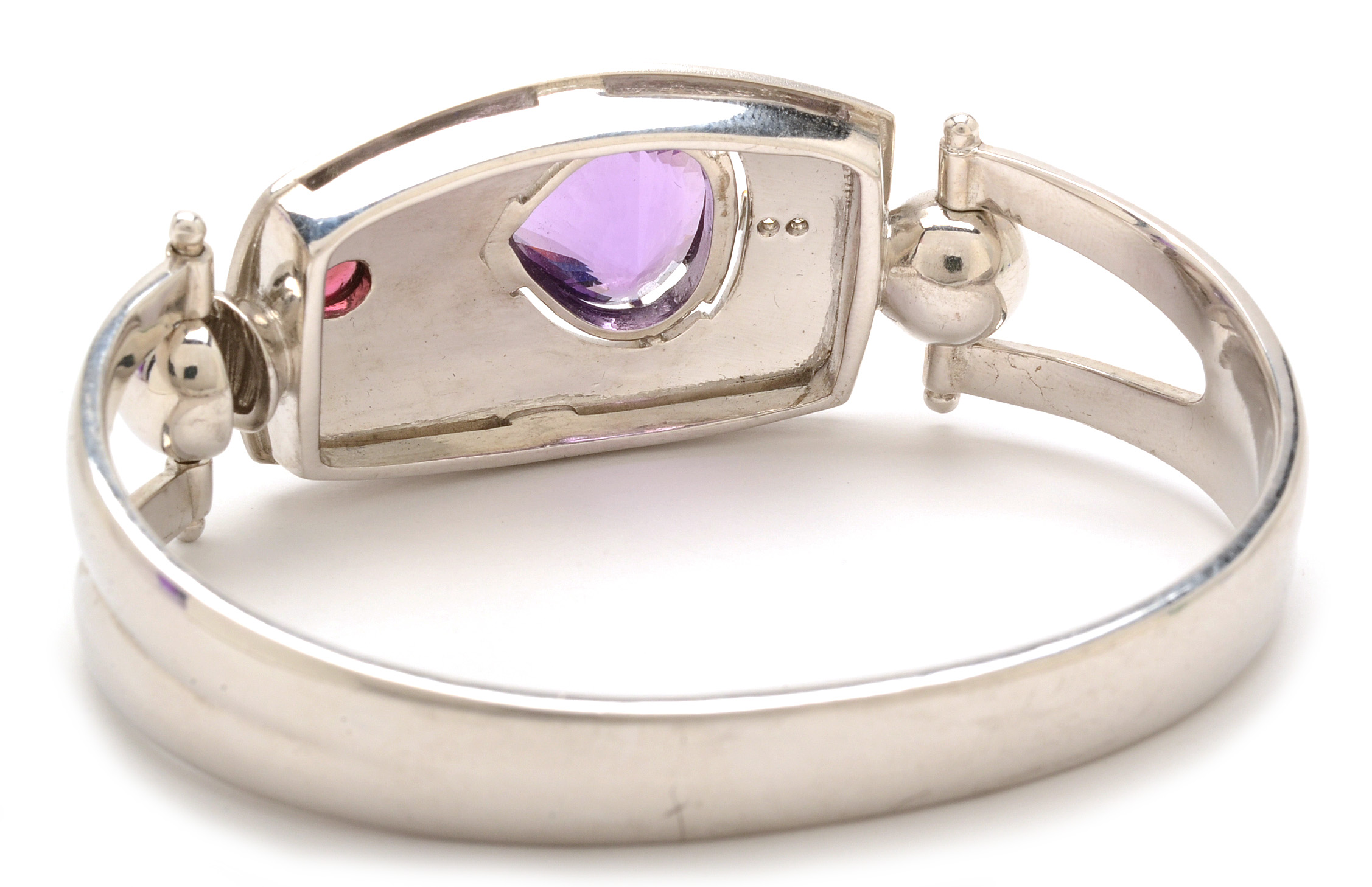 Sterling Silver Amethyst, Pink Tourmaline, Diamond Statement Bracelet