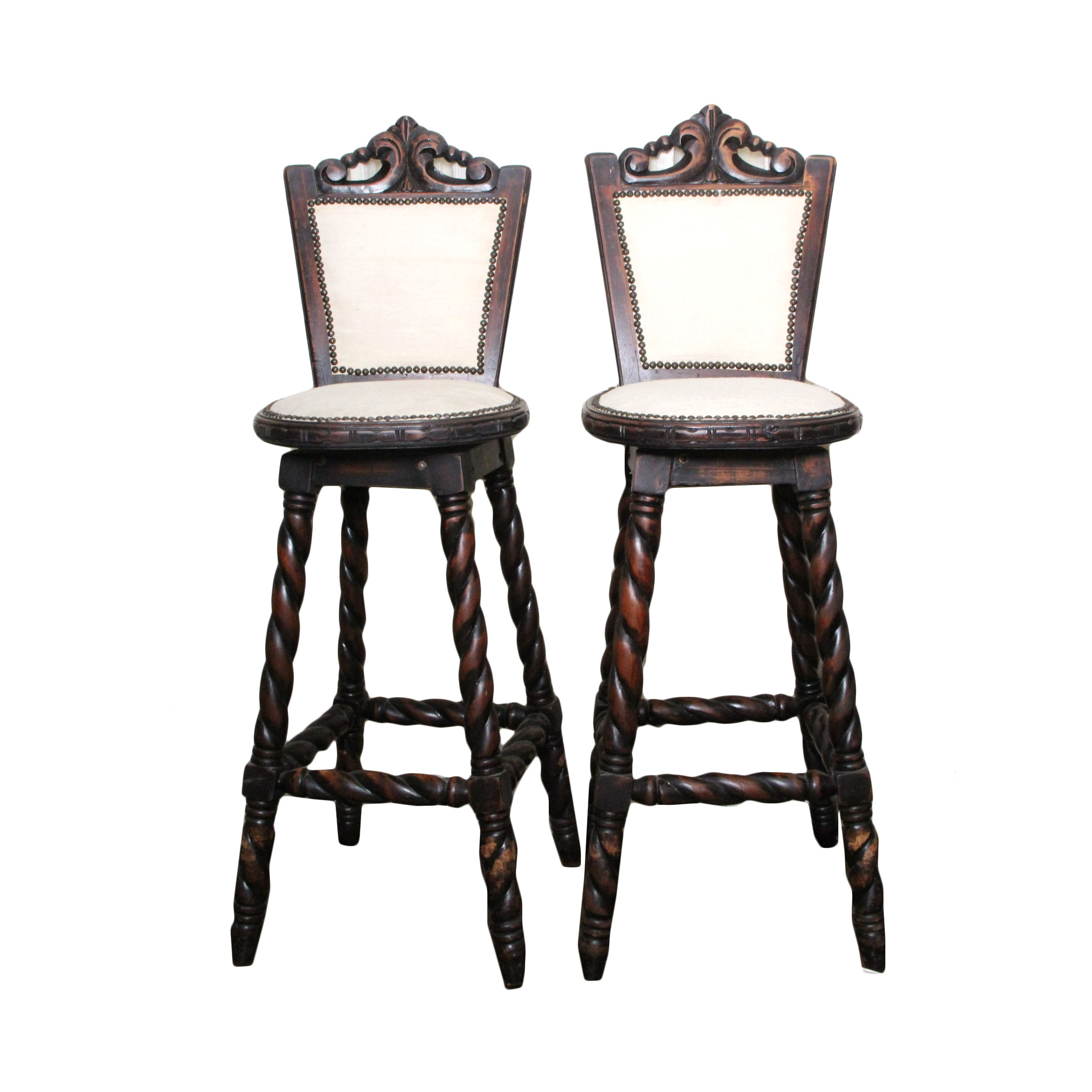 Spanish Mediterranean Bar Stools with Barley Twist Legs