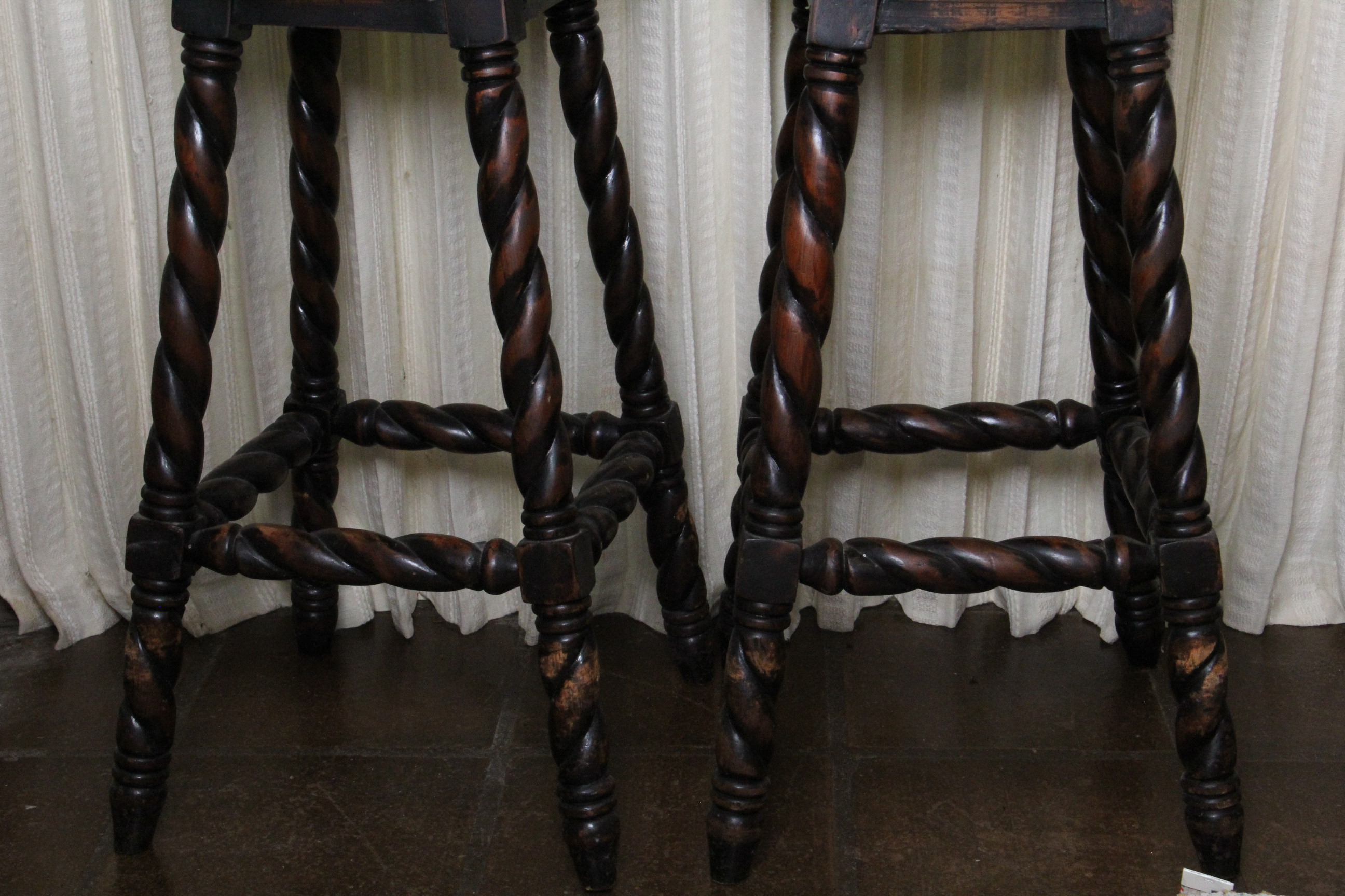 Spanish Mediterranean Bar Stools with Barley Twist Legs