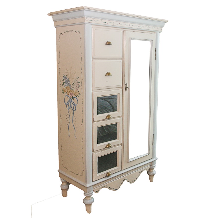 White Wardrobe with Painted Floral Design