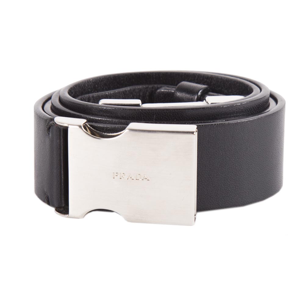 Men's Black Leather Prada Belt