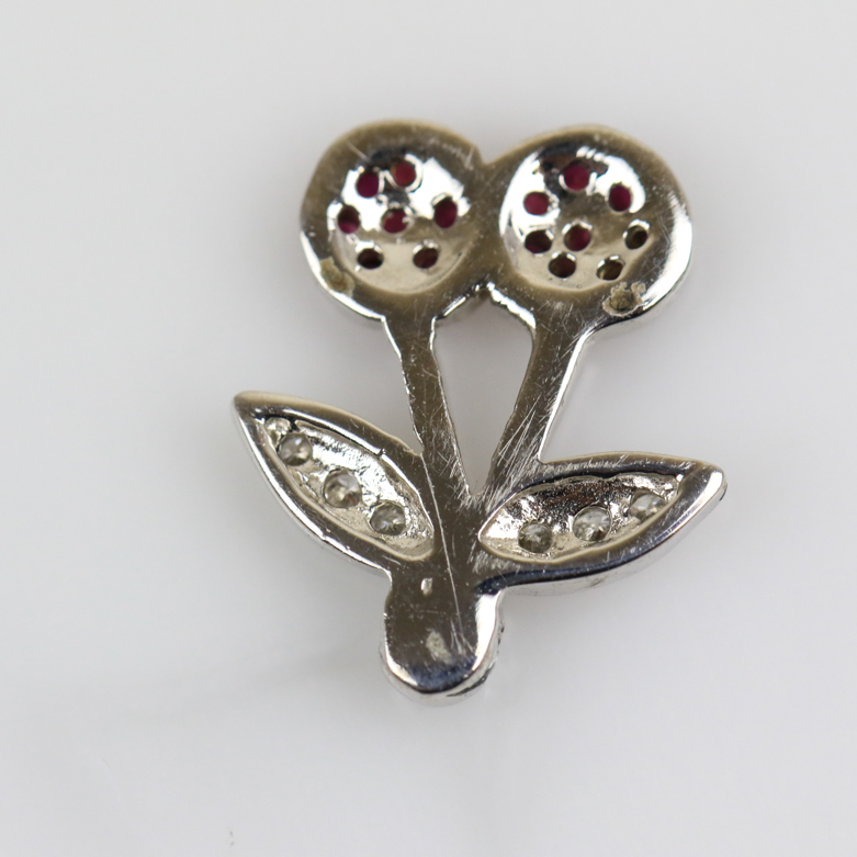 14K White Gold, Diamond and Ruby Cherry Charm