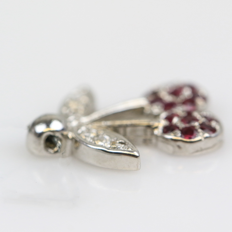 14K White Gold, Diamond and Ruby Cherry Charm