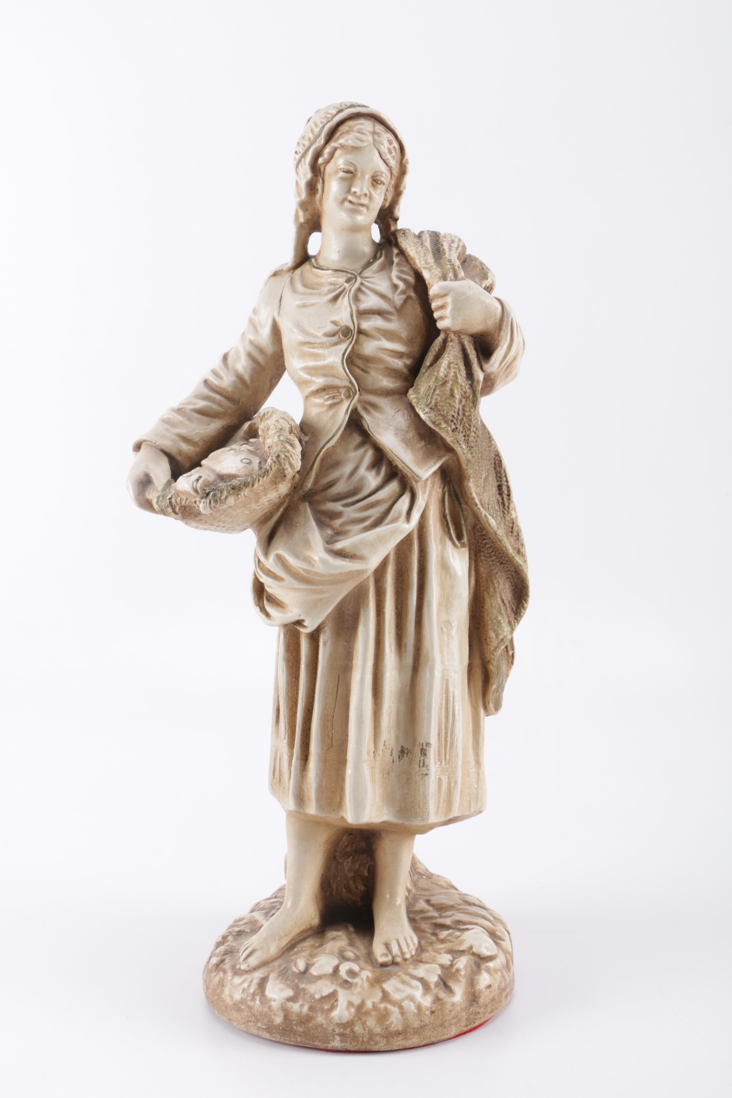 Vintage Marwal Chalkware Figure of Fisherwoman