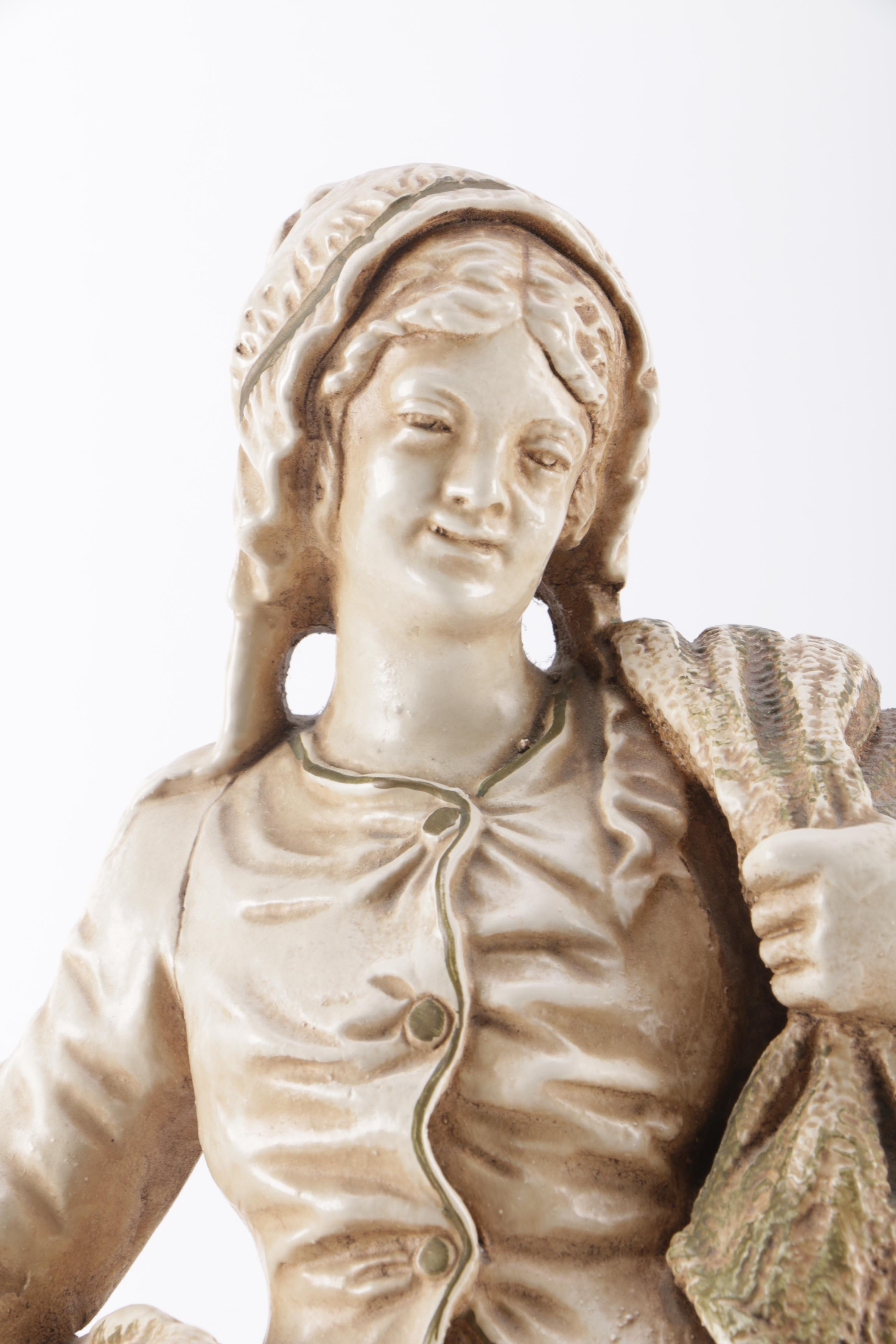 Vintage Marwal Chalkware Figure of Fisherwoman