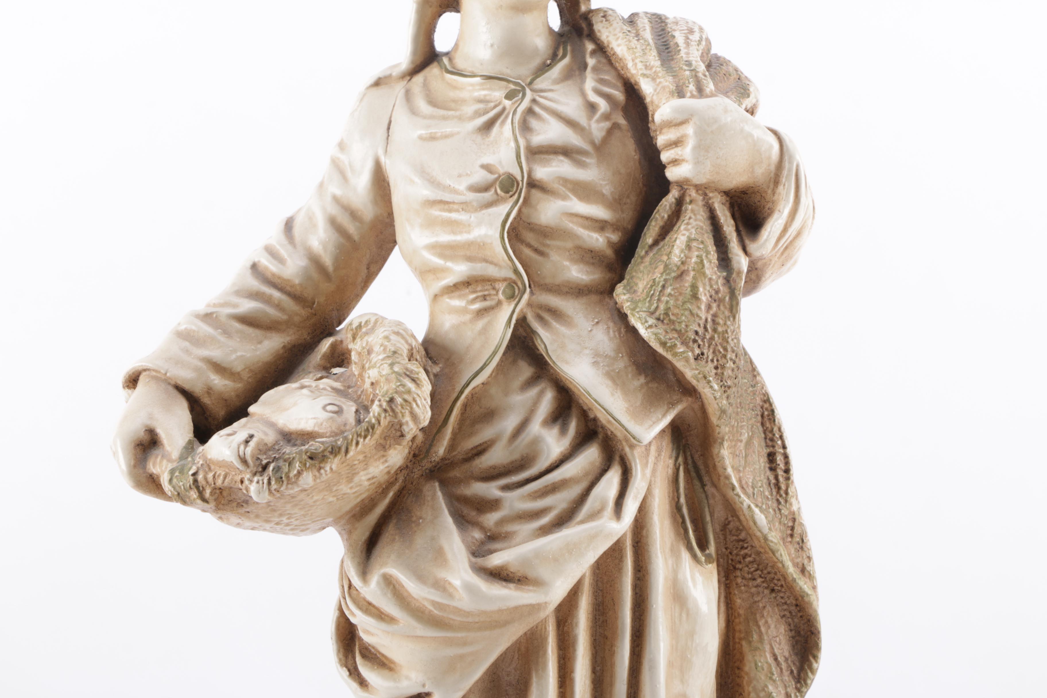 Vintage Marwal Chalkware Figure of Fisherwoman