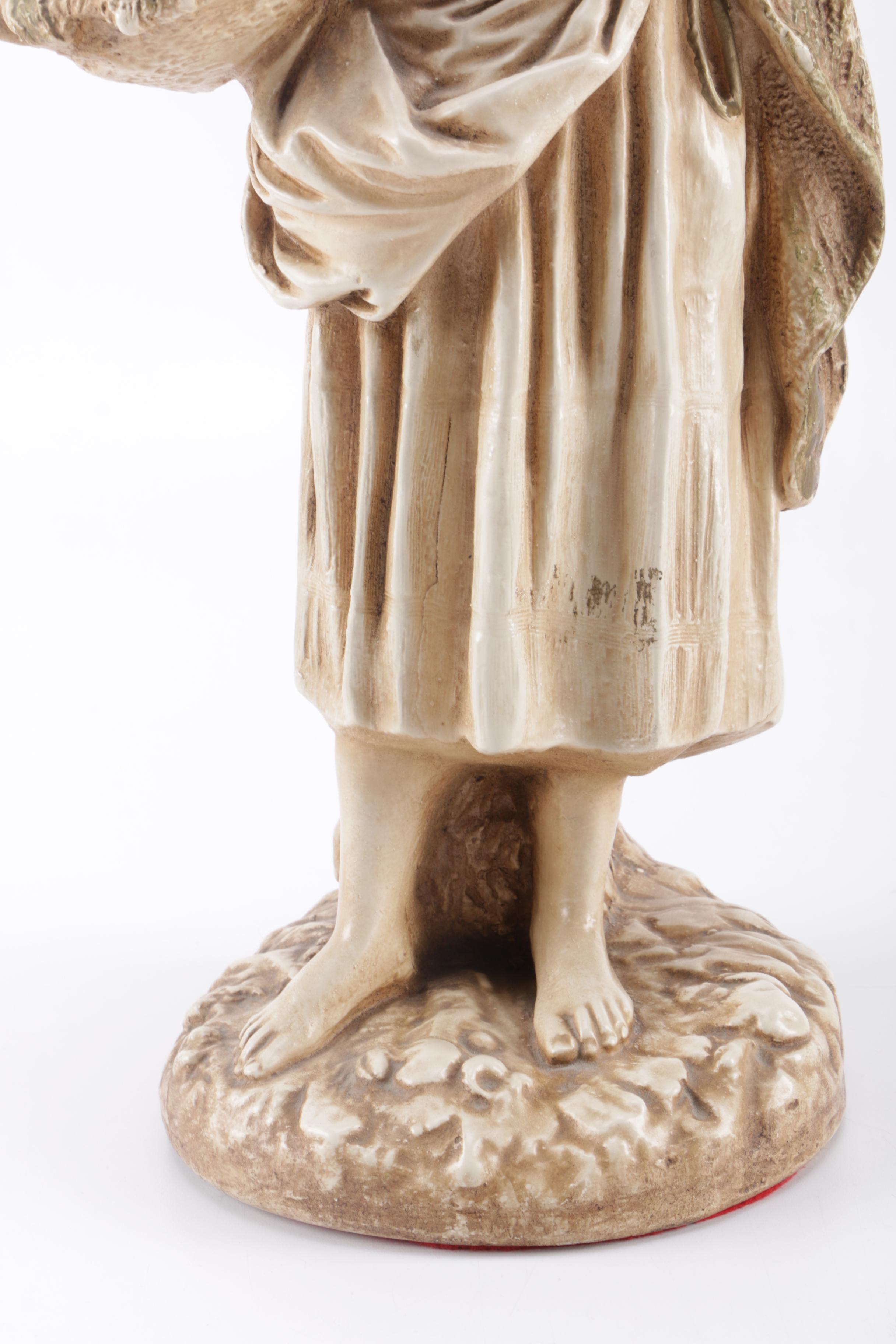 Vintage Marwal Chalkware Figure of Fisherwoman