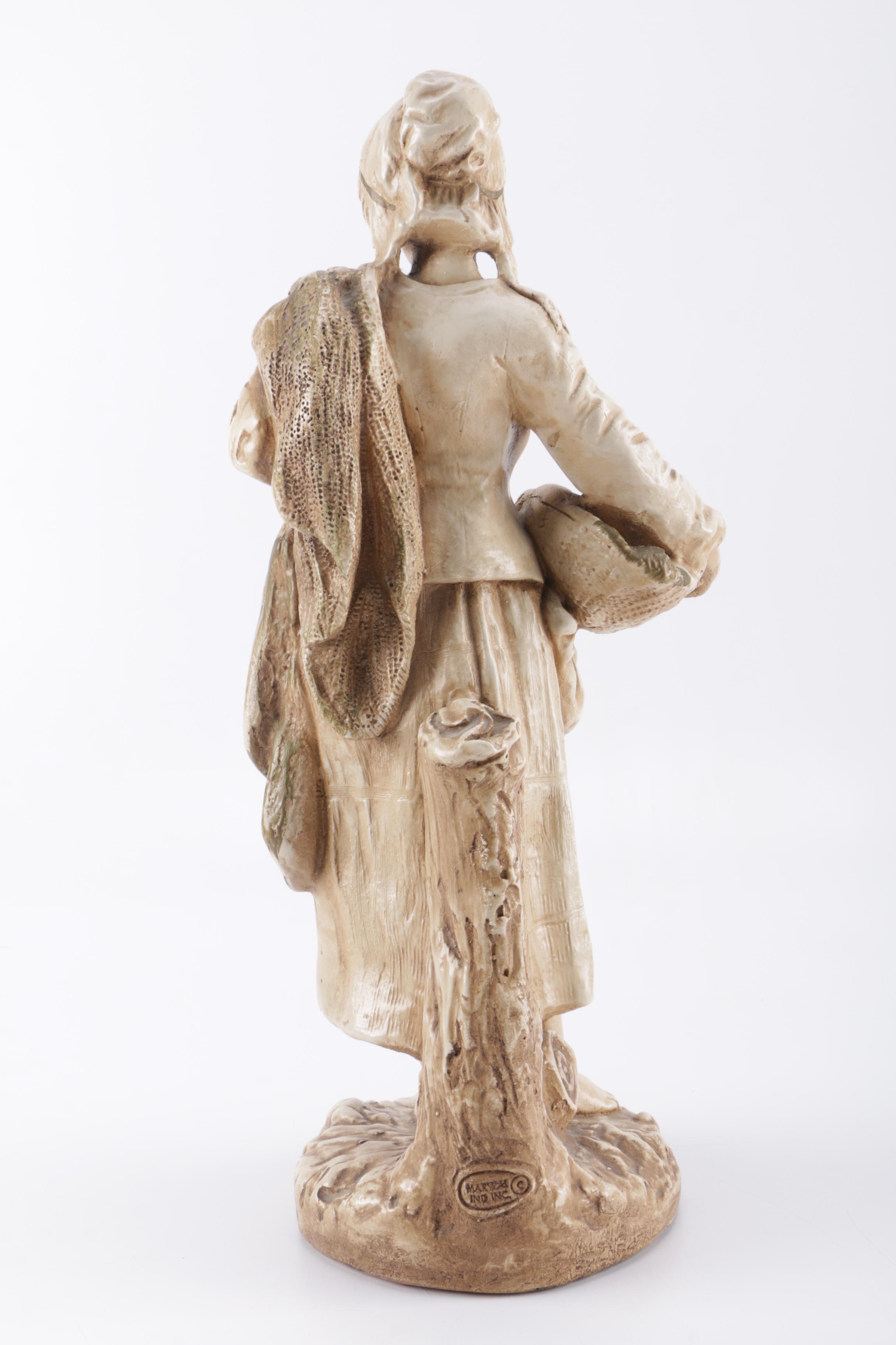 Vintage Marwal Chalkware Figure of Fisherwoman