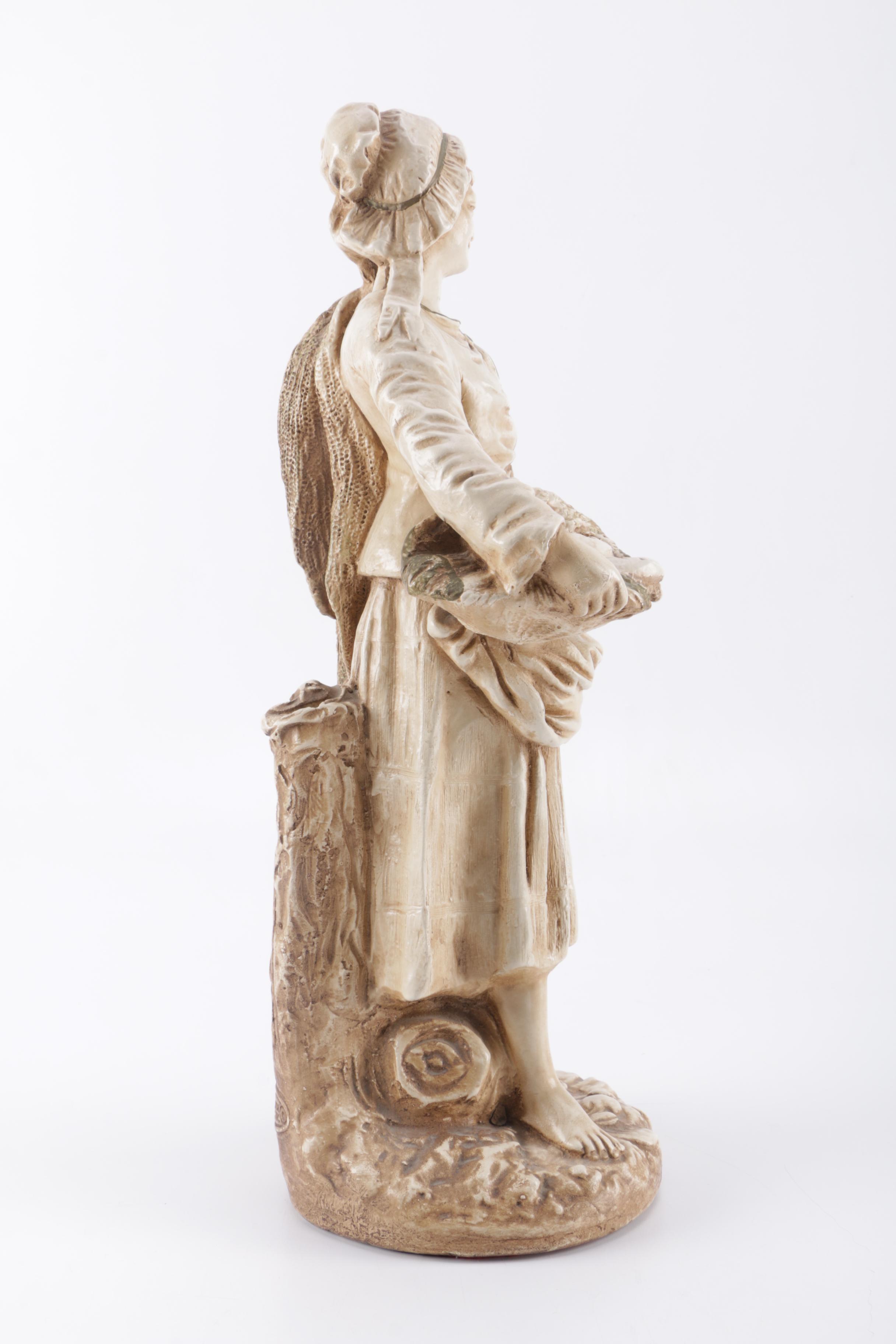 Vintage Marwal Chalkware Figure of Fisherwoman