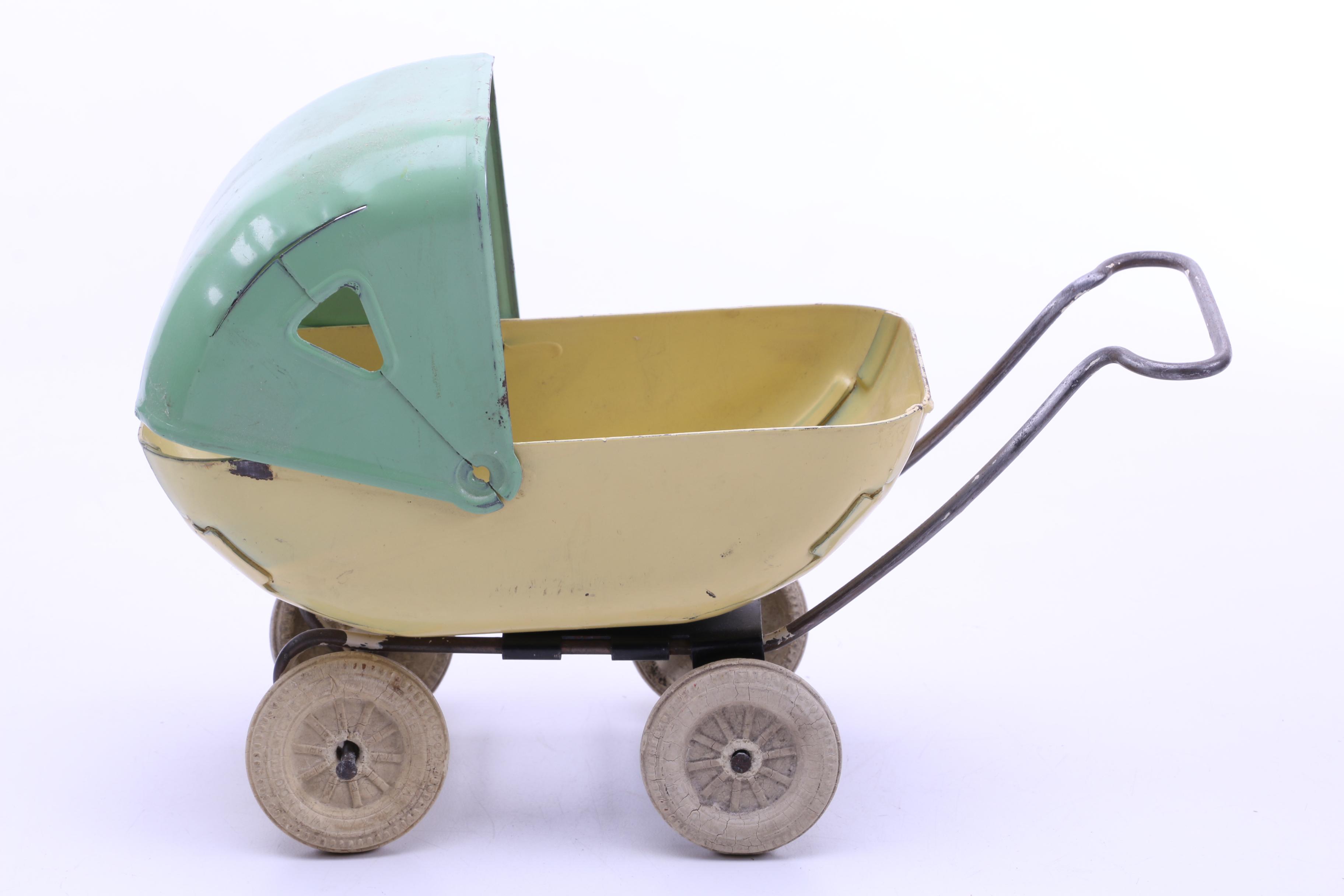 Assortment of Vintage Dolls and a Metal Stroller