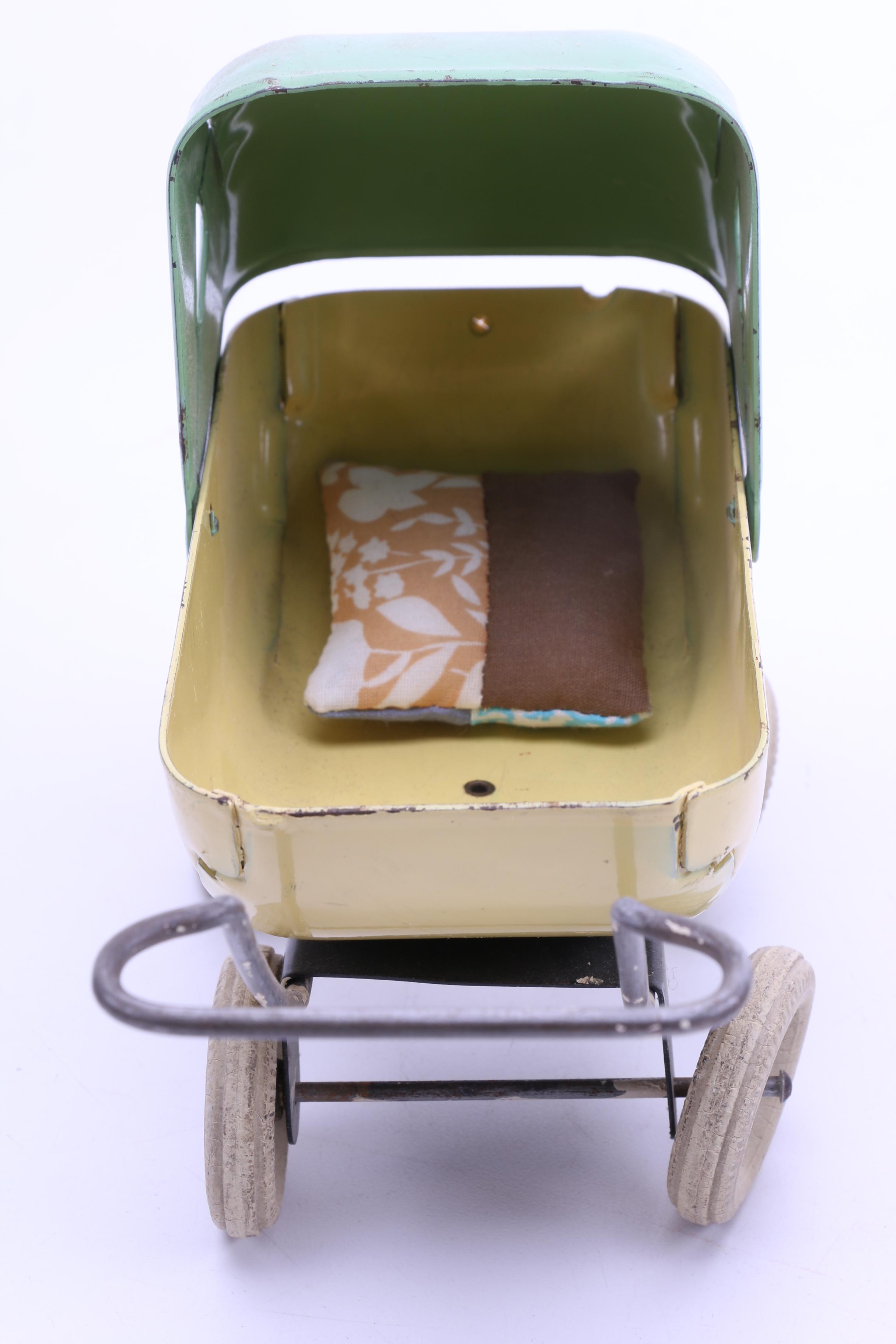 Assortment of Vintage Dolls and a Metal Stroller