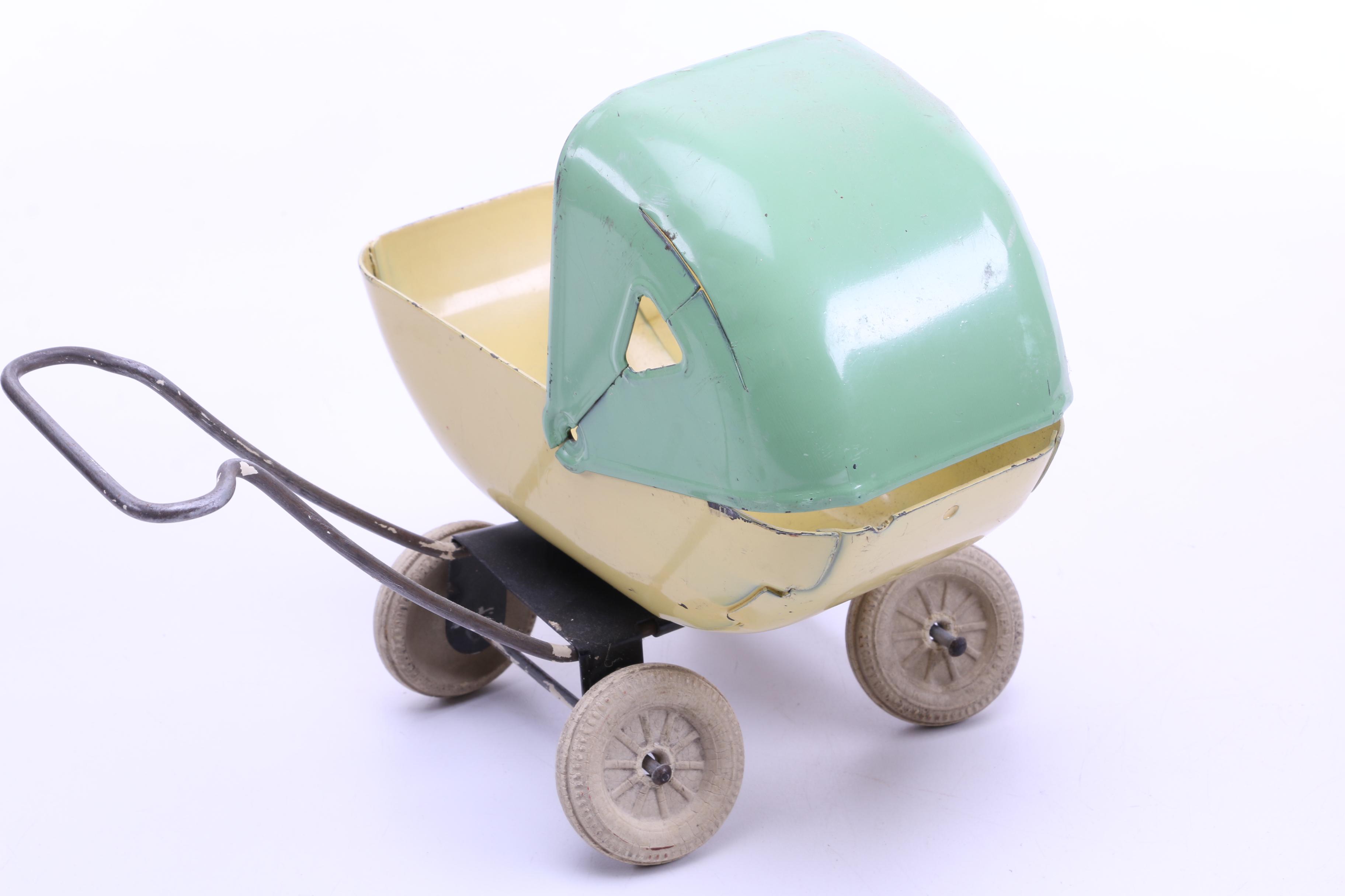 Assortment of Vintage Dolls and a Metal Stroller