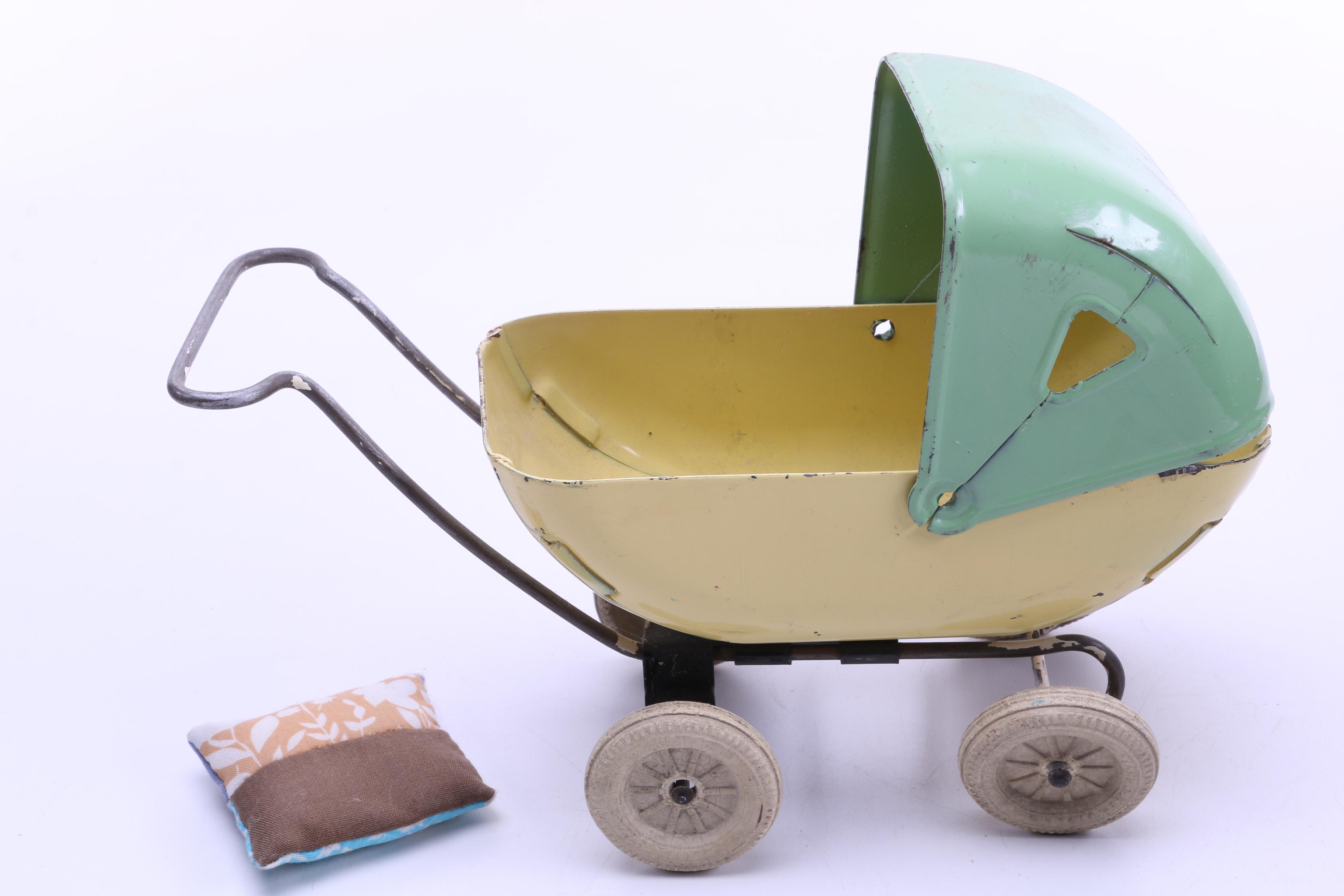 Assortment of Vintage Dolls and a Metal Stroller