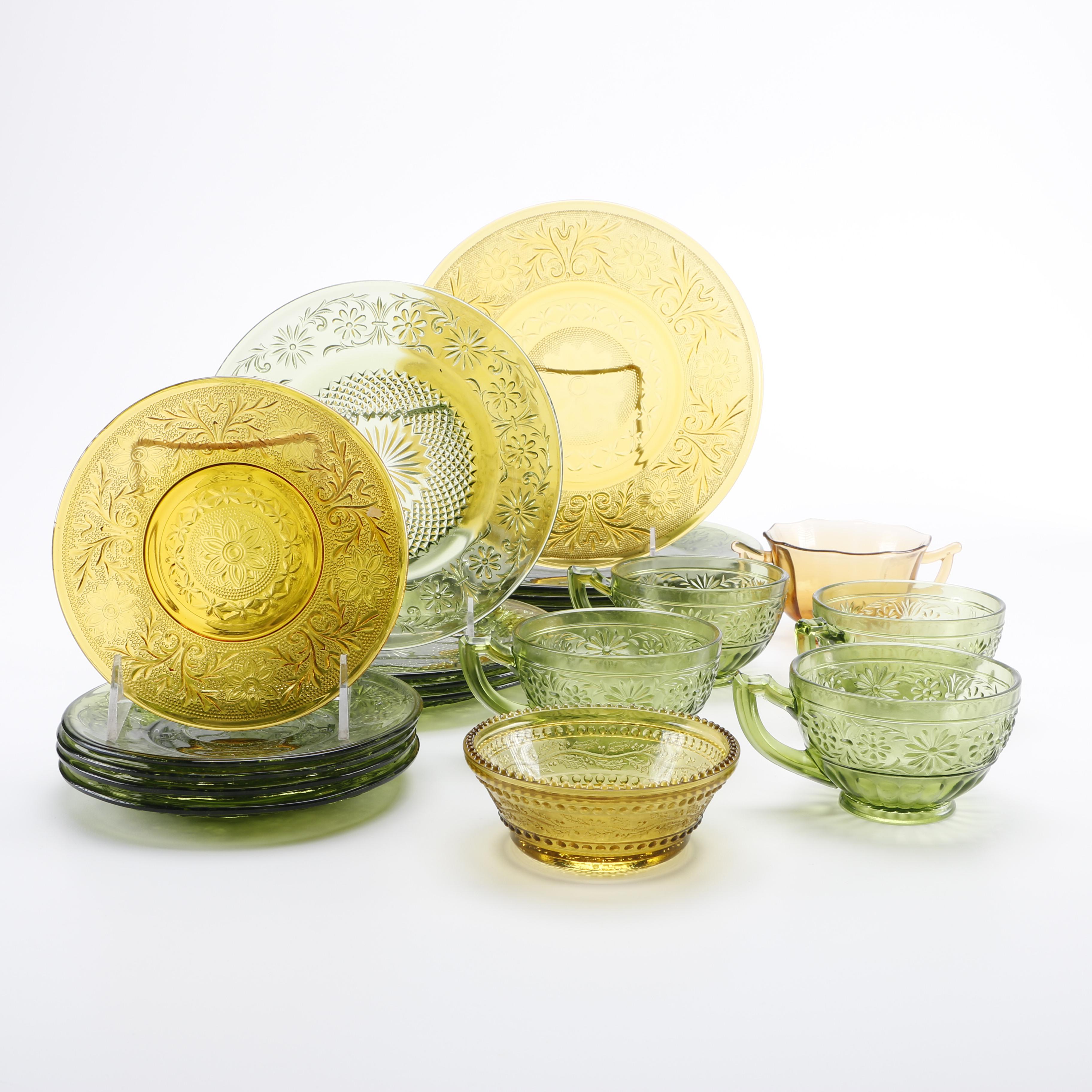 Green and Amber Glass Featuring Anchor Hocking