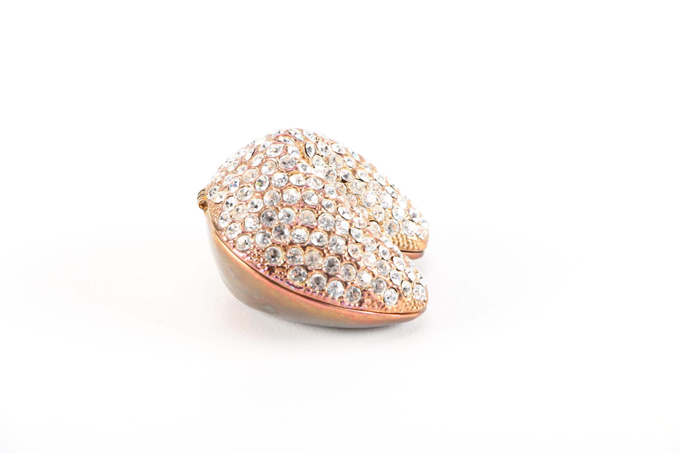 Rhinestone and Enamel Fortune Cookie Trinket Box