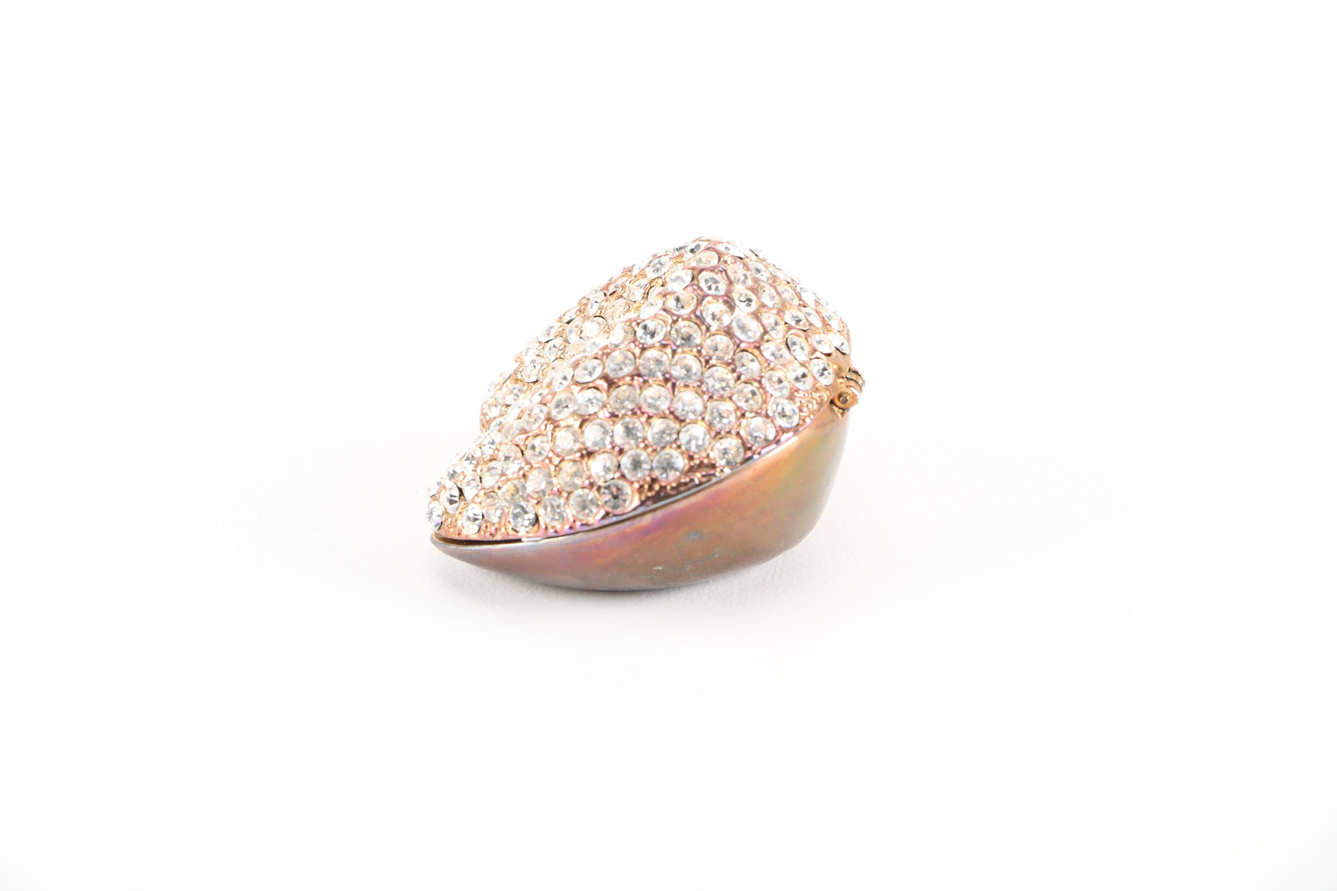 Rhinestone and Enamel Fortune Cookie Trinket Box