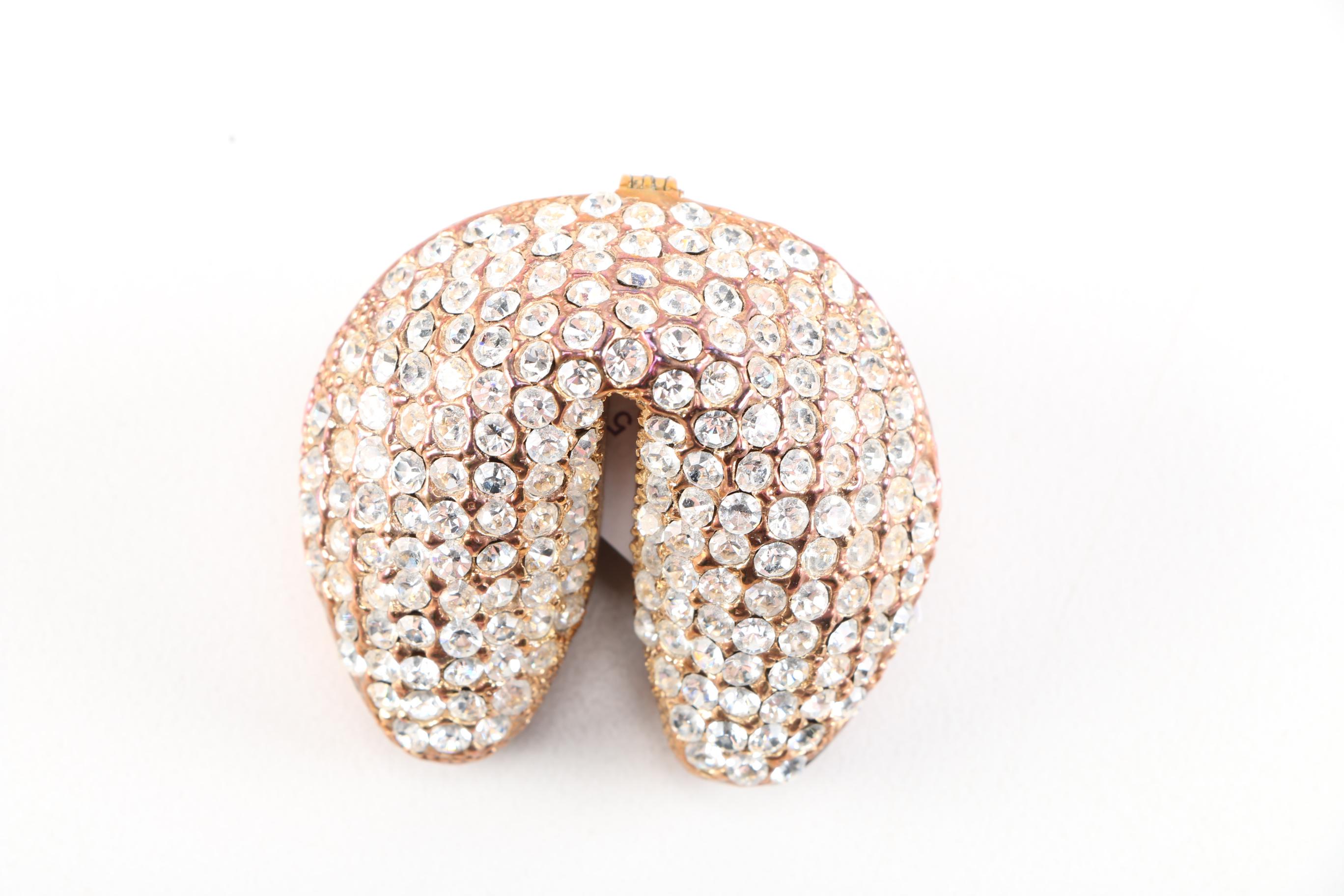 Rhinestone and Enamel Fortune Cookie Trinket Box