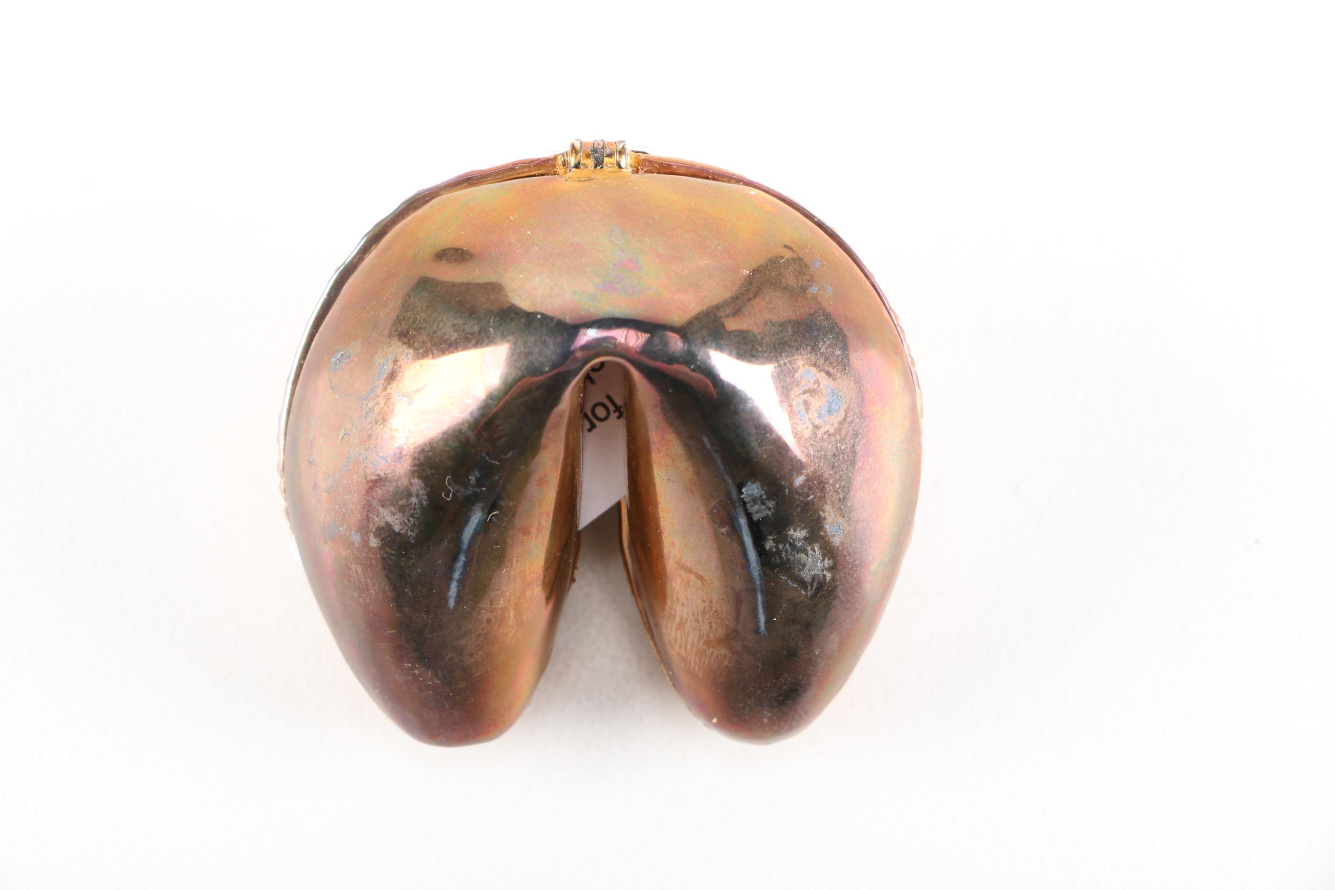 Rhinestone and Enamel Fortune Cookie Trinket Box