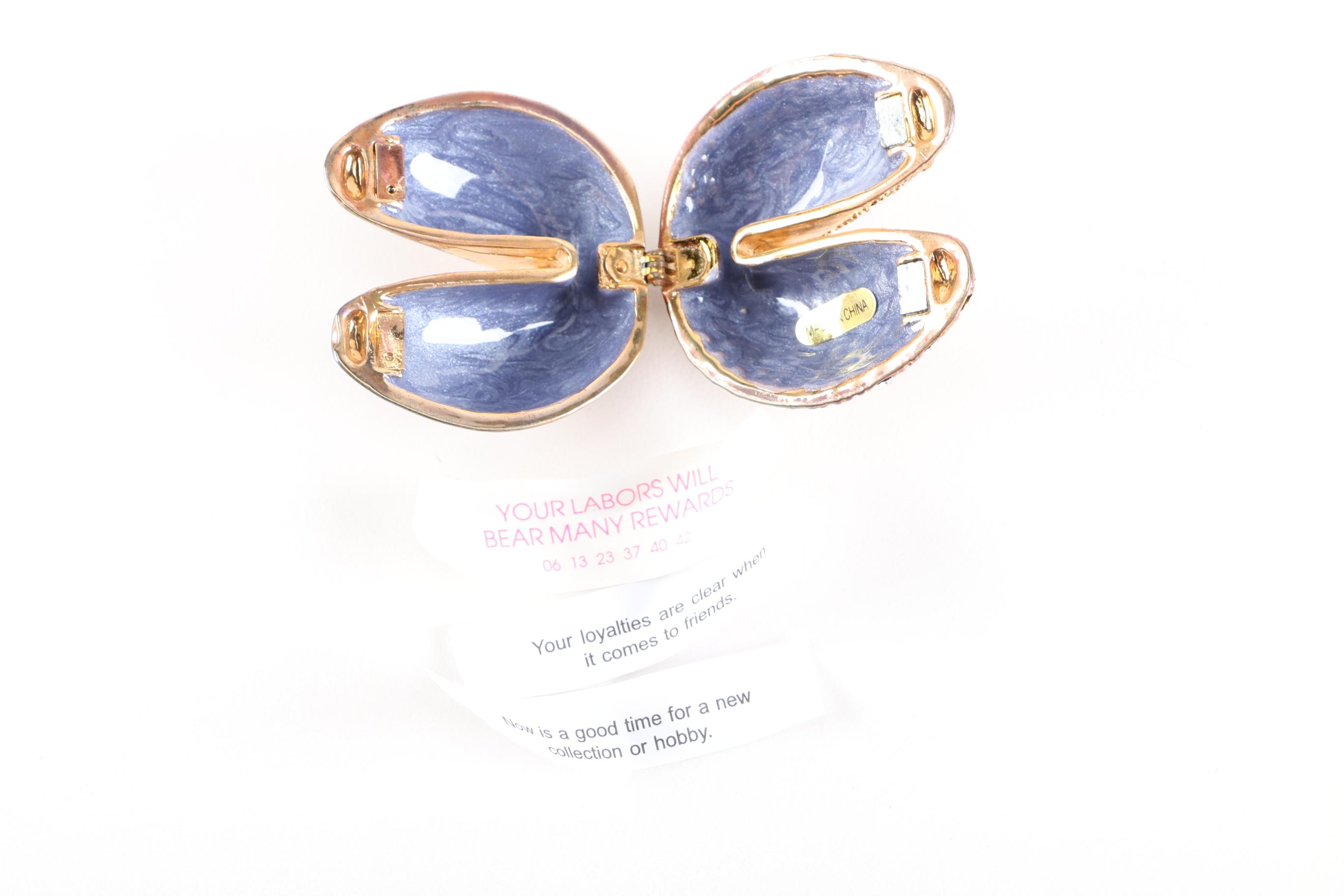 Rhinestone and Enamel Fortune Cookie Trinket Box