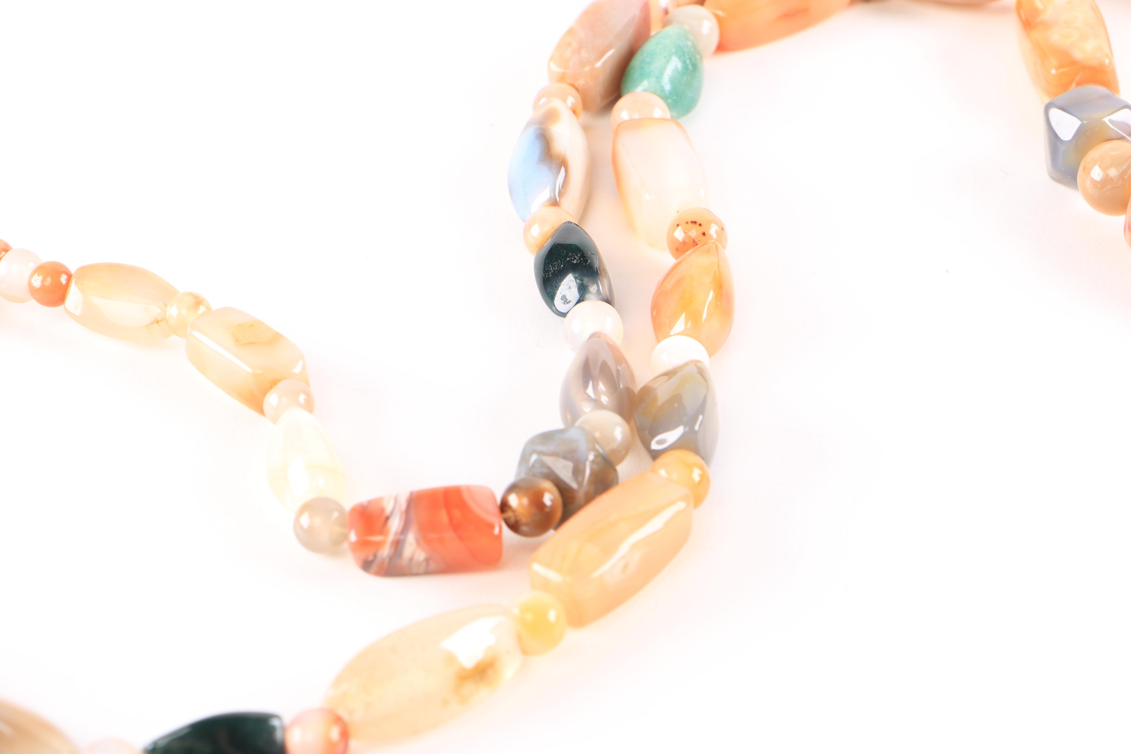 Beaded Stone Necklaces Including Sterling and Agate