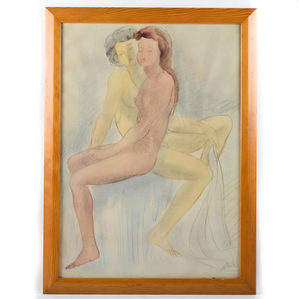 After Auguste Rodin Offset Lithograph "Two Seated Women"