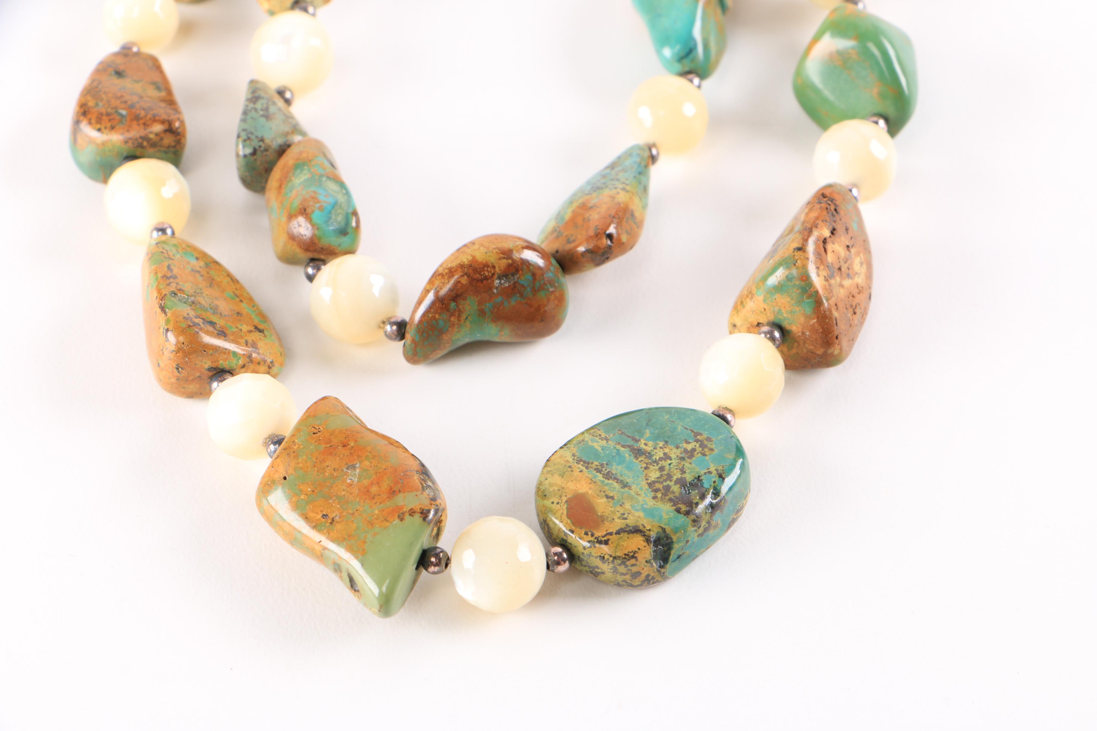 Turquoise and Shell Necklace With Sterling Silver Findings