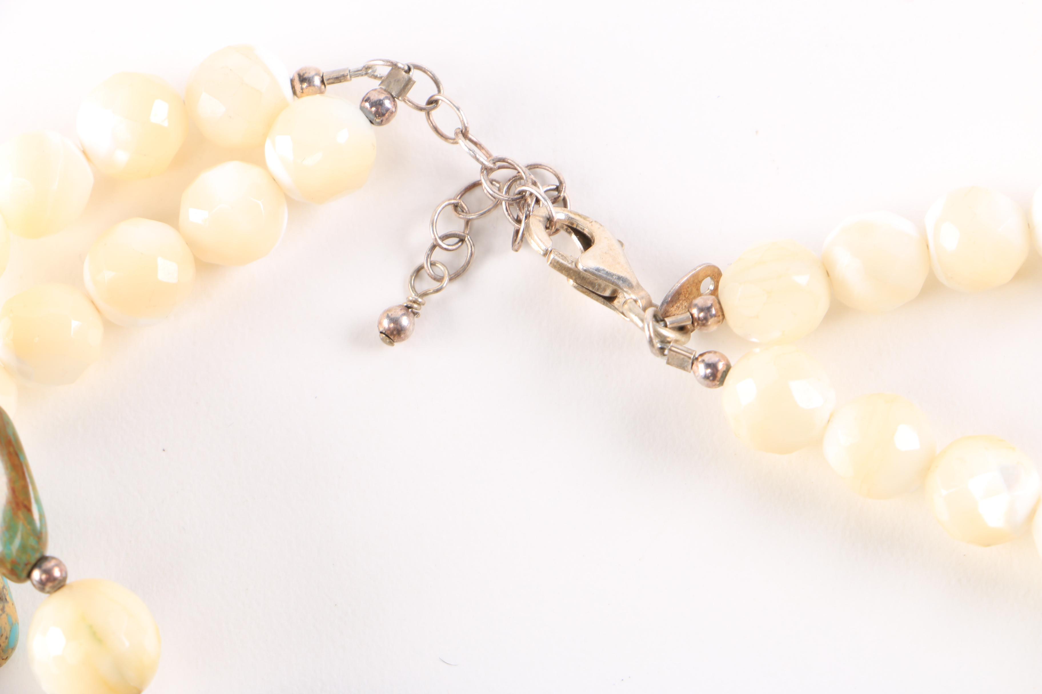 Turquoise and Shell Necklace With Sterling Silver Findings