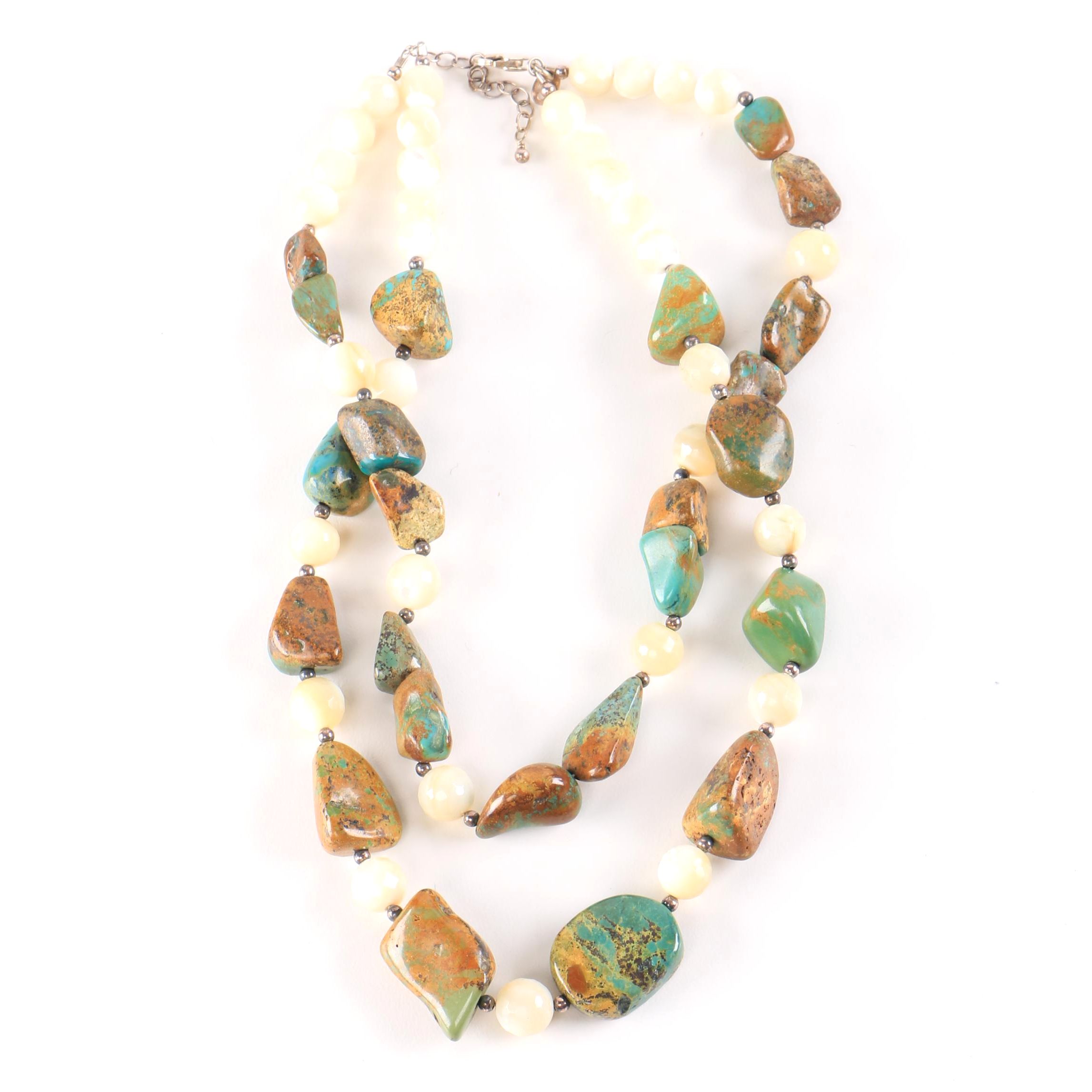 Turquoise and Shell Necklace With Sterling Silver Findings