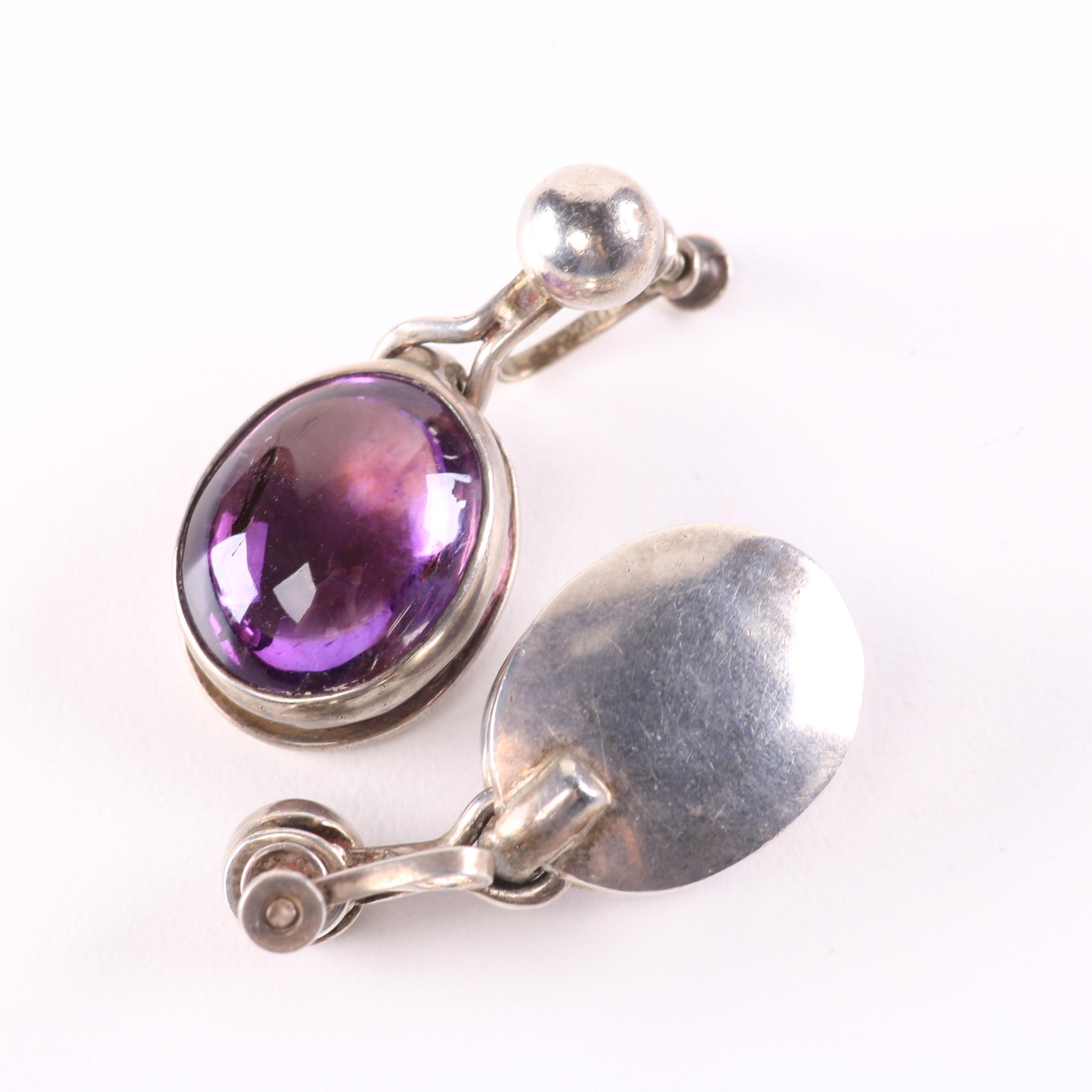 Sigi Pineda Sterling Silver and Amethyst Earrings and Brooch