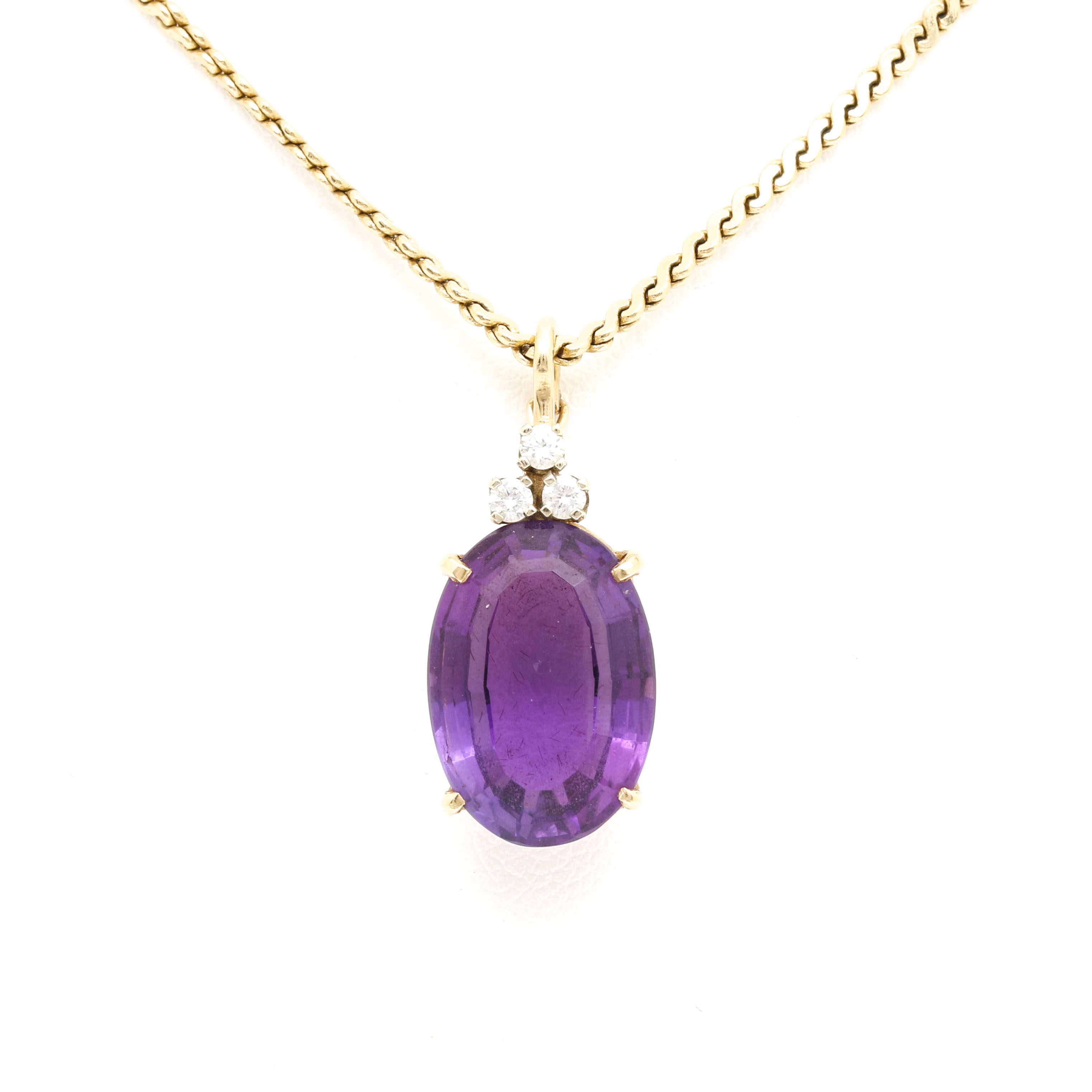 14K Yellow Gold Amethyst and Diamond Pendant
