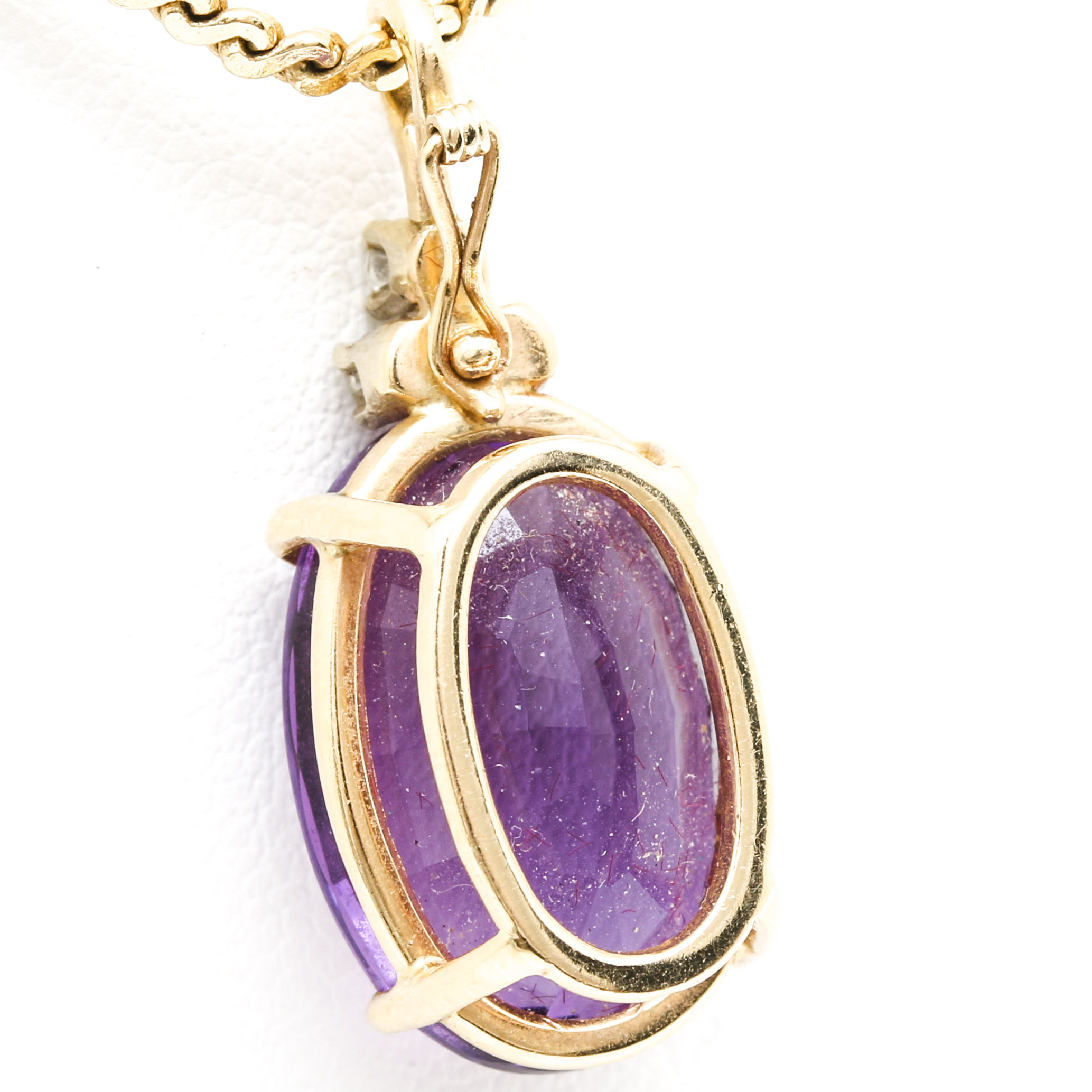 14K Yellow Gold Amethyst and Diamond Pendant