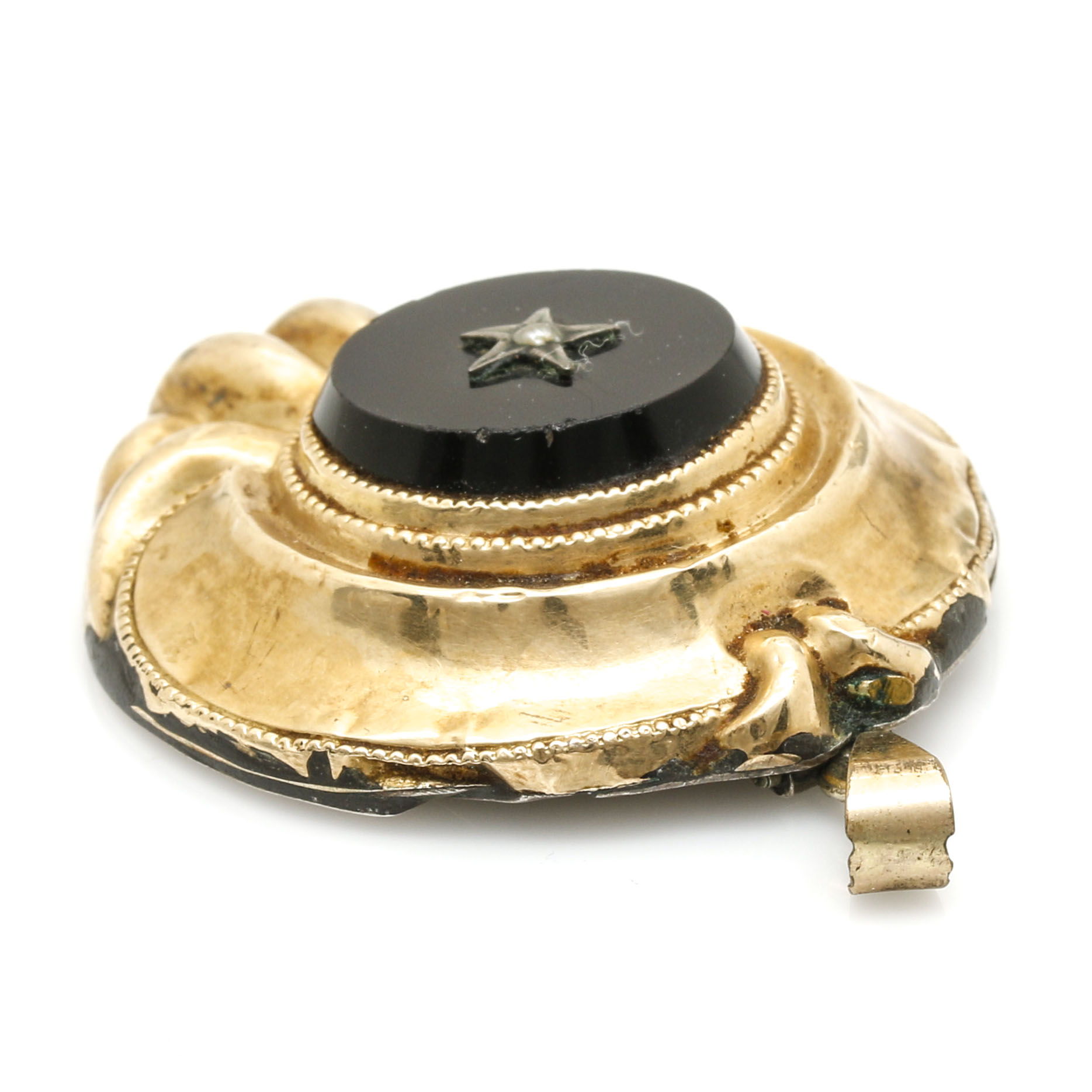 Gold Filled Onyx and Pearl Pendant